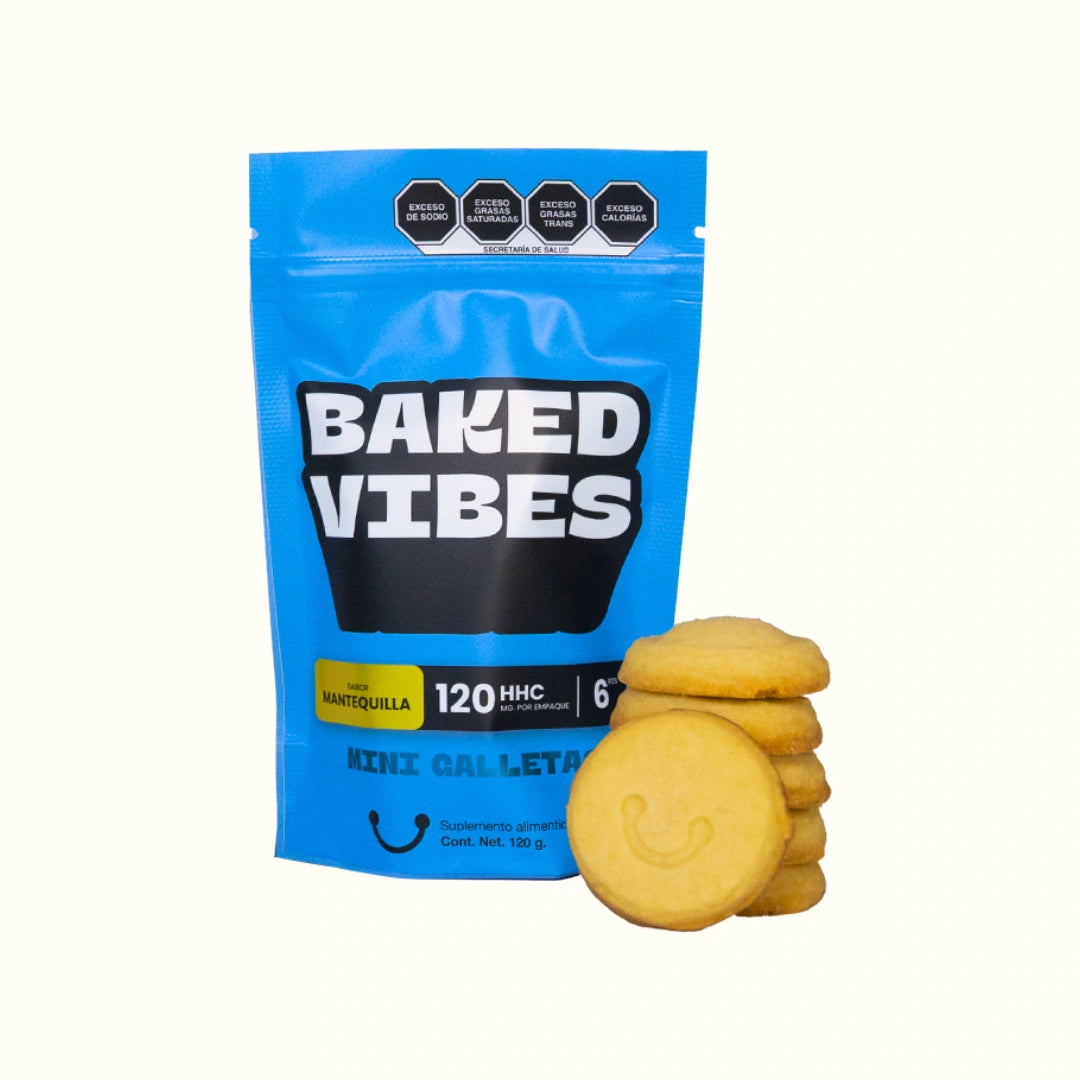 Baked Vibes galletas con THC de HHC 20mg por pieza 6 galletas sabor mantequilla