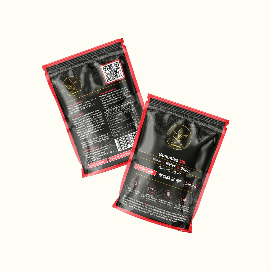 Gomitas con THC Delta 8 250mg 5 piezas Be Cana sabor frutos rojos