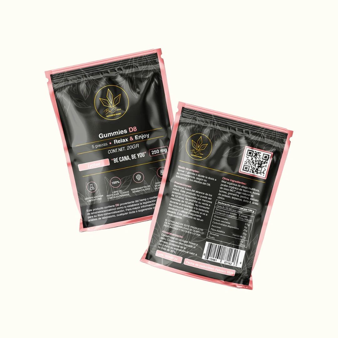Gomitas con THC Delta 8 250mg 5 piezas Be Cana sabor lychee