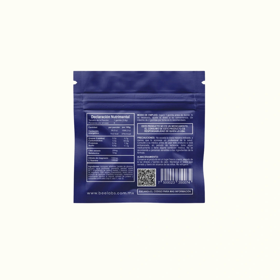 BeeLabs Gomitas para Dormir con Melatonina, magnesio, cbd aislado, L-teanina sabor uva.