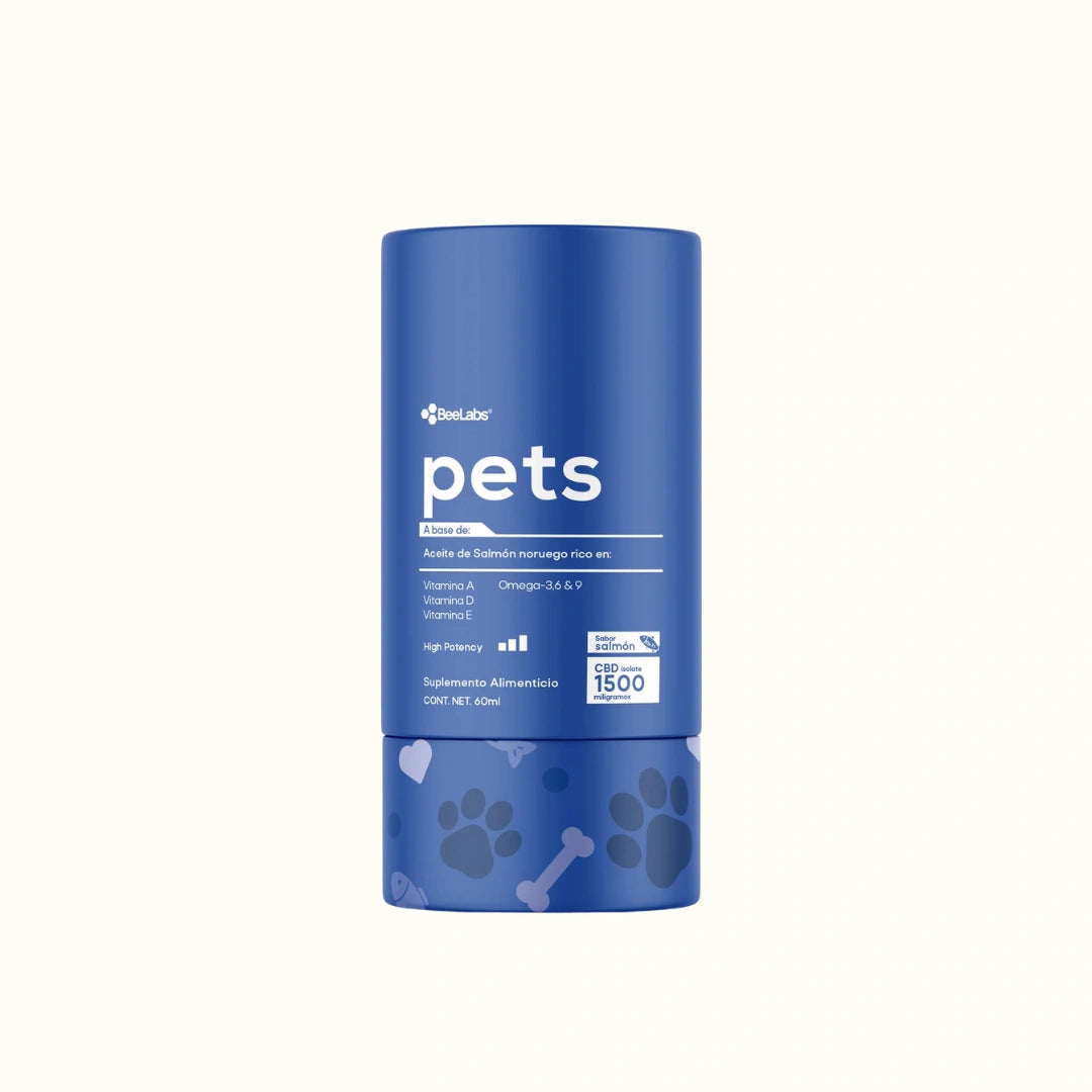 Compra Gotas de CBD para perros y gatos marca BeeLabs con aceite de Salmón noruego rico en Vitamina A, D, E y Omega 3, 6 y 9