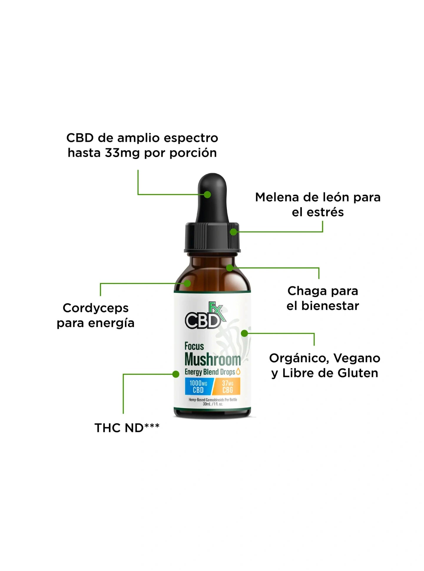 Tintura de Cannabis con CBD y Hongos adaptógenos marca CBDFx