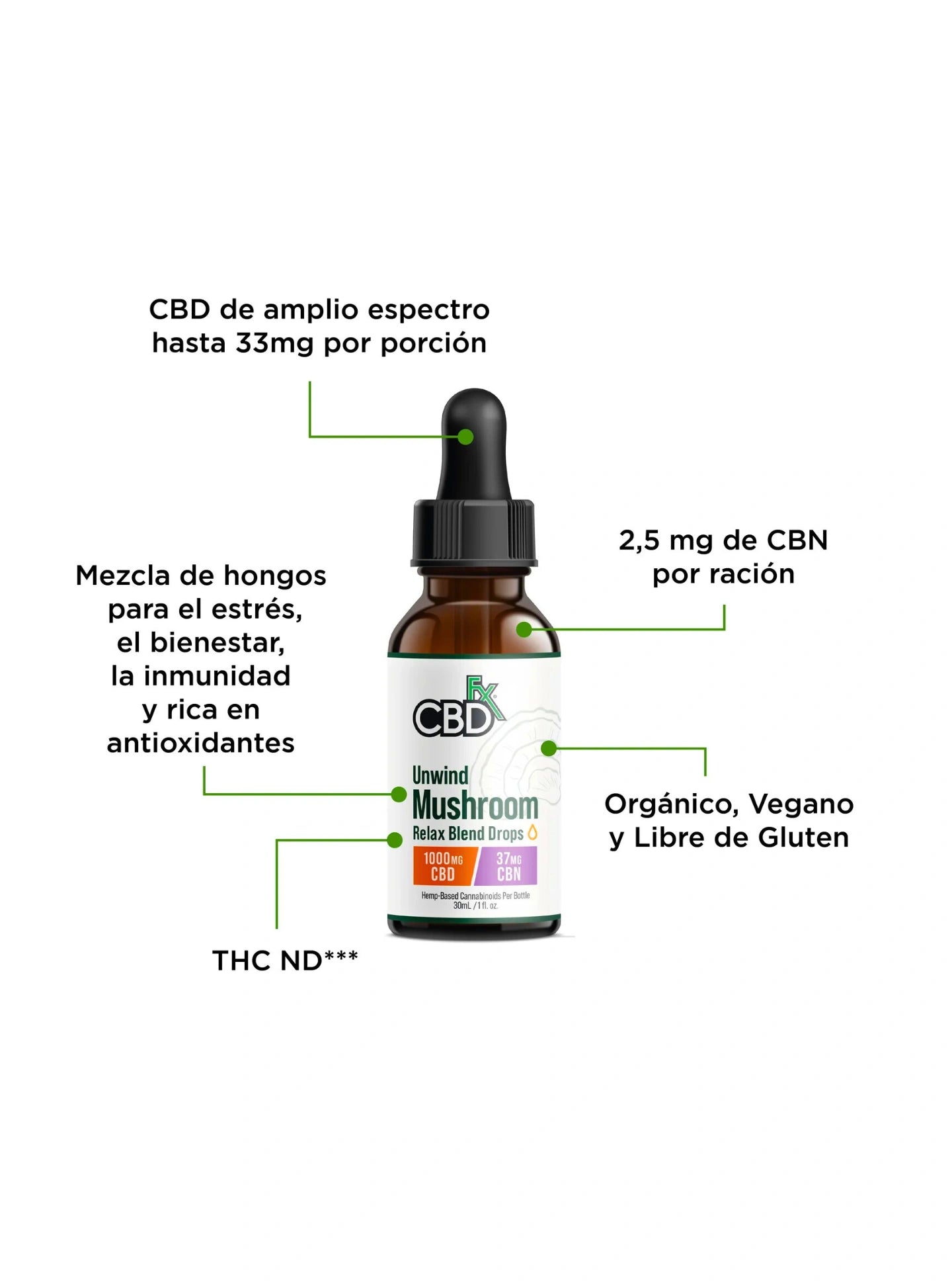 Compra la tintura de cannabis de CBD con hongos adaptógenos relajante de la marca CBDFx