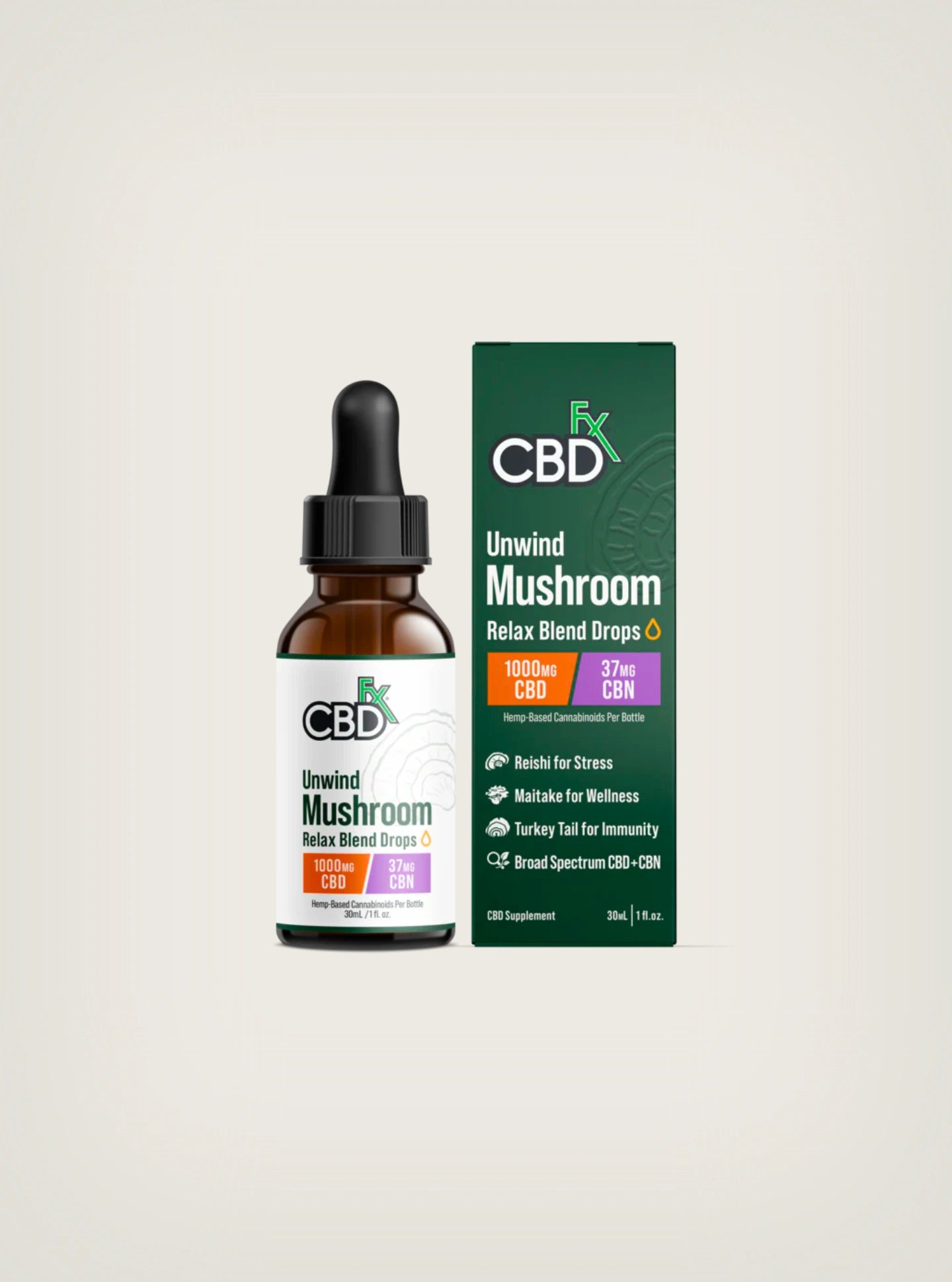Compra la tintura de cannabis de CBD con hongos adaptógenos relajante de la marca CBDFx 1000mg 
