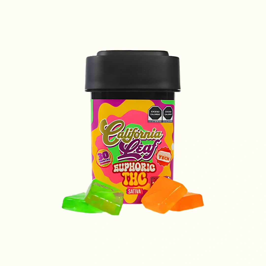 Gomitas con THC Delta 9 Euphoric California Leaf con 25mg por pieza 30 gomitas sativa