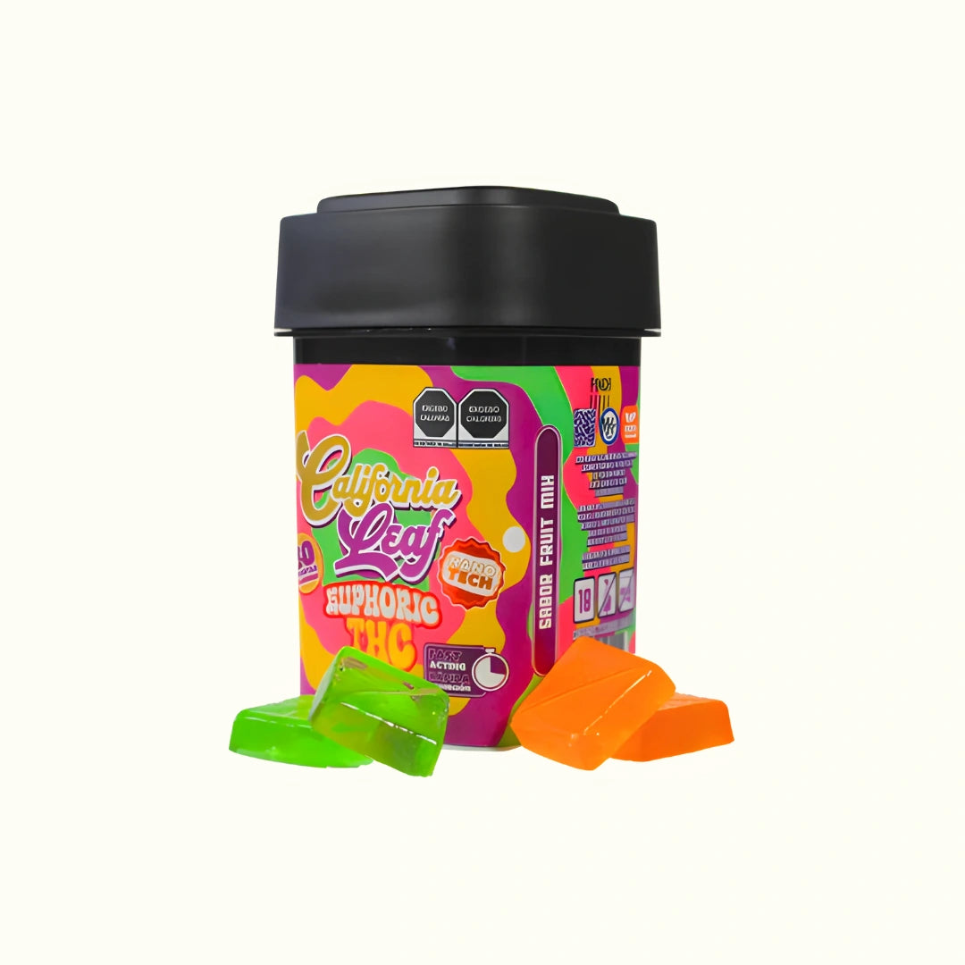 Gomitas con THC Delta 9 Euphoric California Leaf con 25mg por pieza 15 gomitas sativa