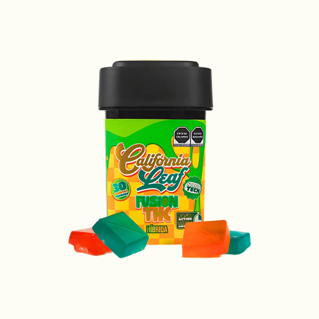 Gomitas con THC Delta 9 Fusion California Leaf con 25mg por pieza 30 gomitas Hybrid