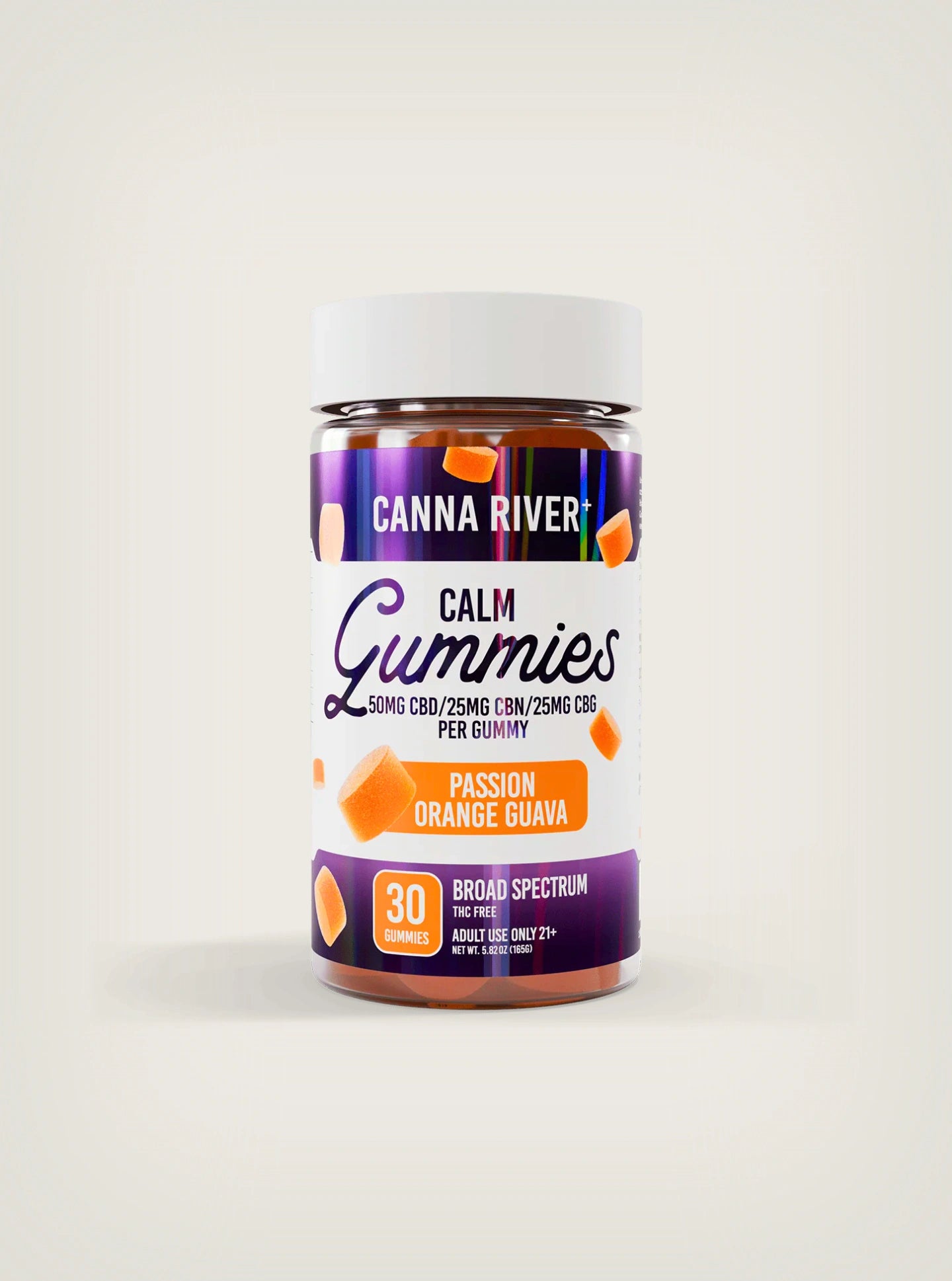 Canna River Calm Gummies Broad Spectrum CBD + CBN + CBG Gomitas con CBD Passion Orange Guava