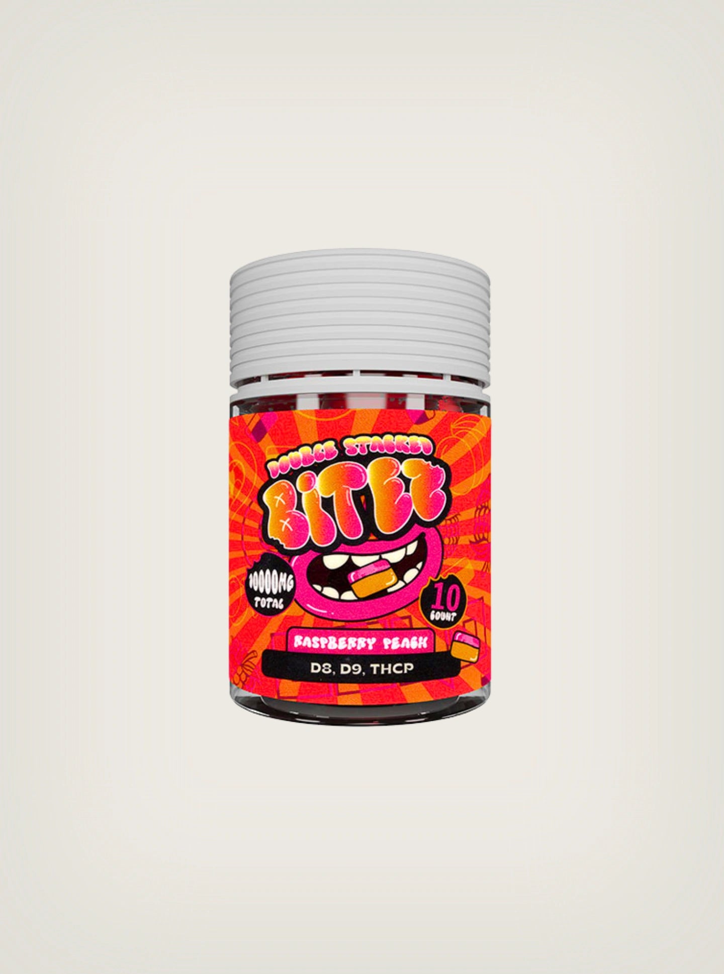 Gomitas con THC Delta 9 + Delta 8 + THCP Double Stacked Bitez 10000mg 10ct raspberry peach