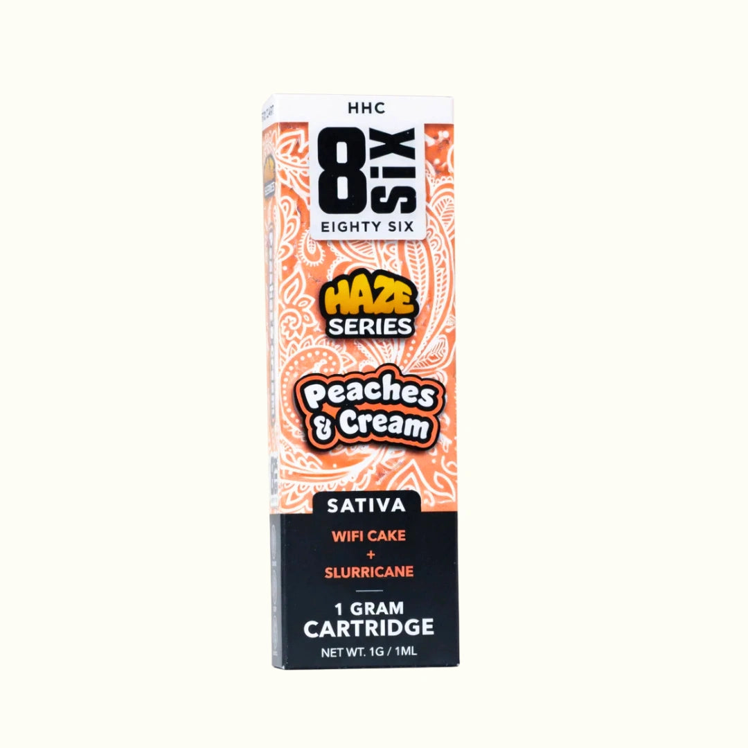 Compra el cartucho de wax desechable de HHC 1g Eighty Six sabor Peaches & Cream Sativa