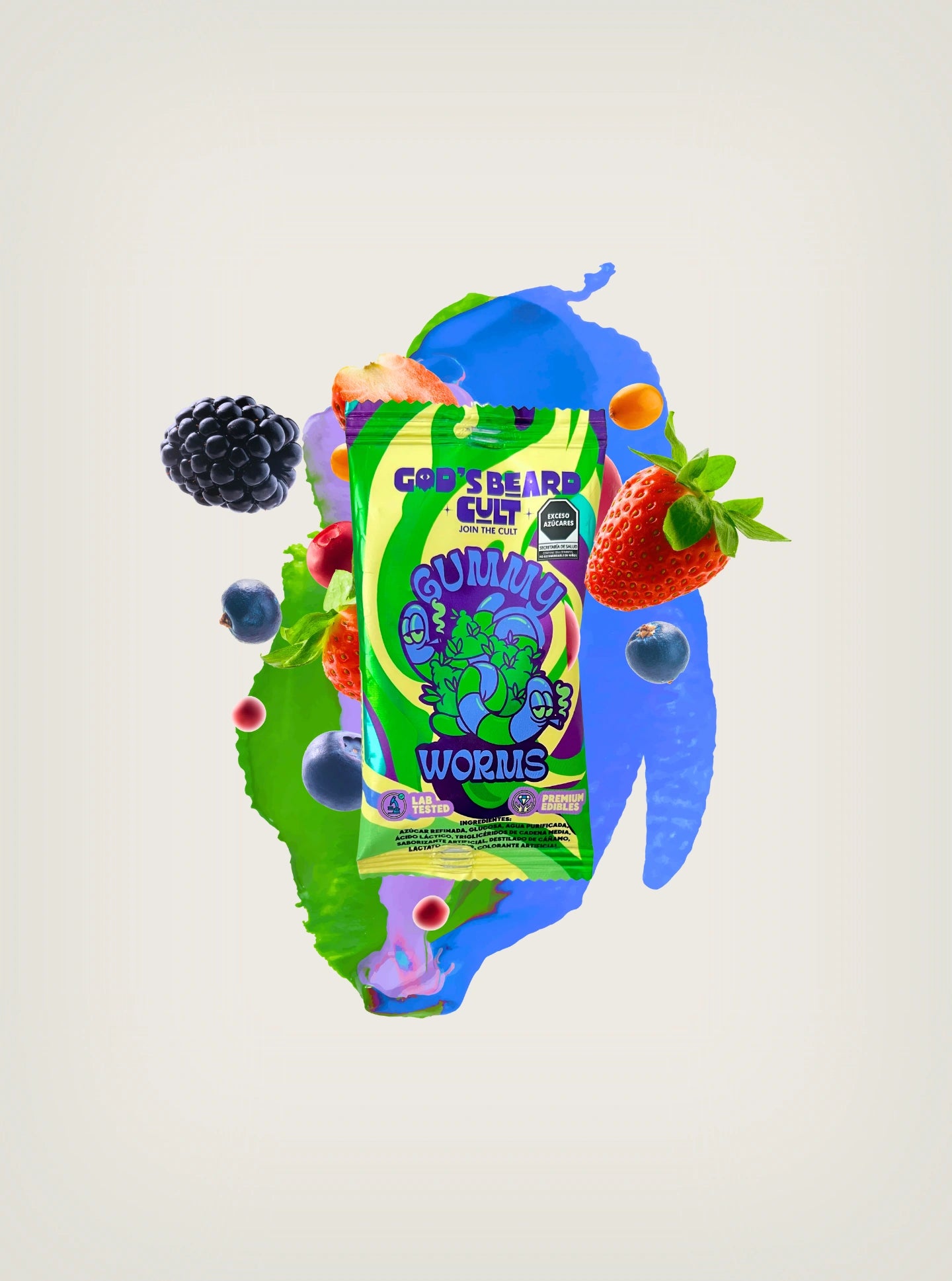 Compra Paleta con THC marca God's Beard Cult Sabor Gummy Worms
