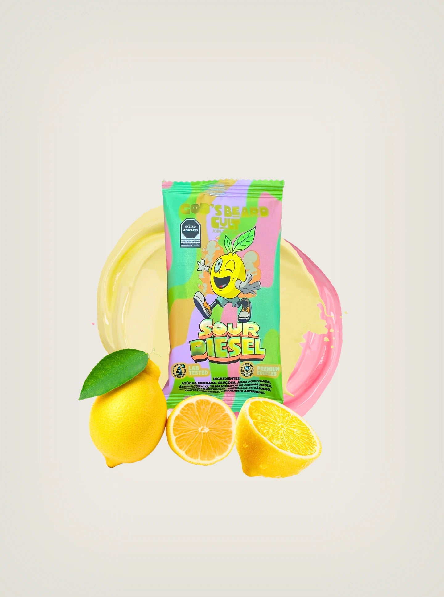 Compra Paleta con THC marca God's Beard Cult Sabor Sour Diesel