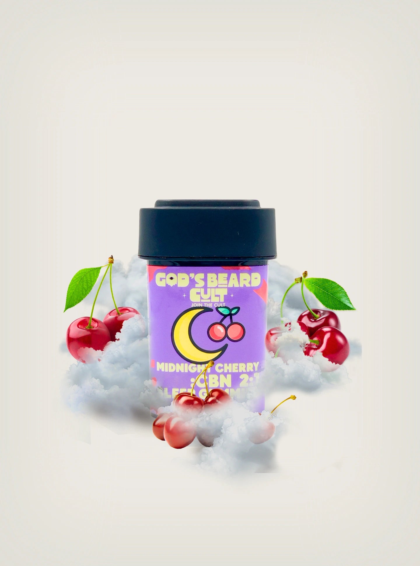 Gomitas con THC y CBD para dormir marca God's Beard Cult sabor Midnight Cherry
