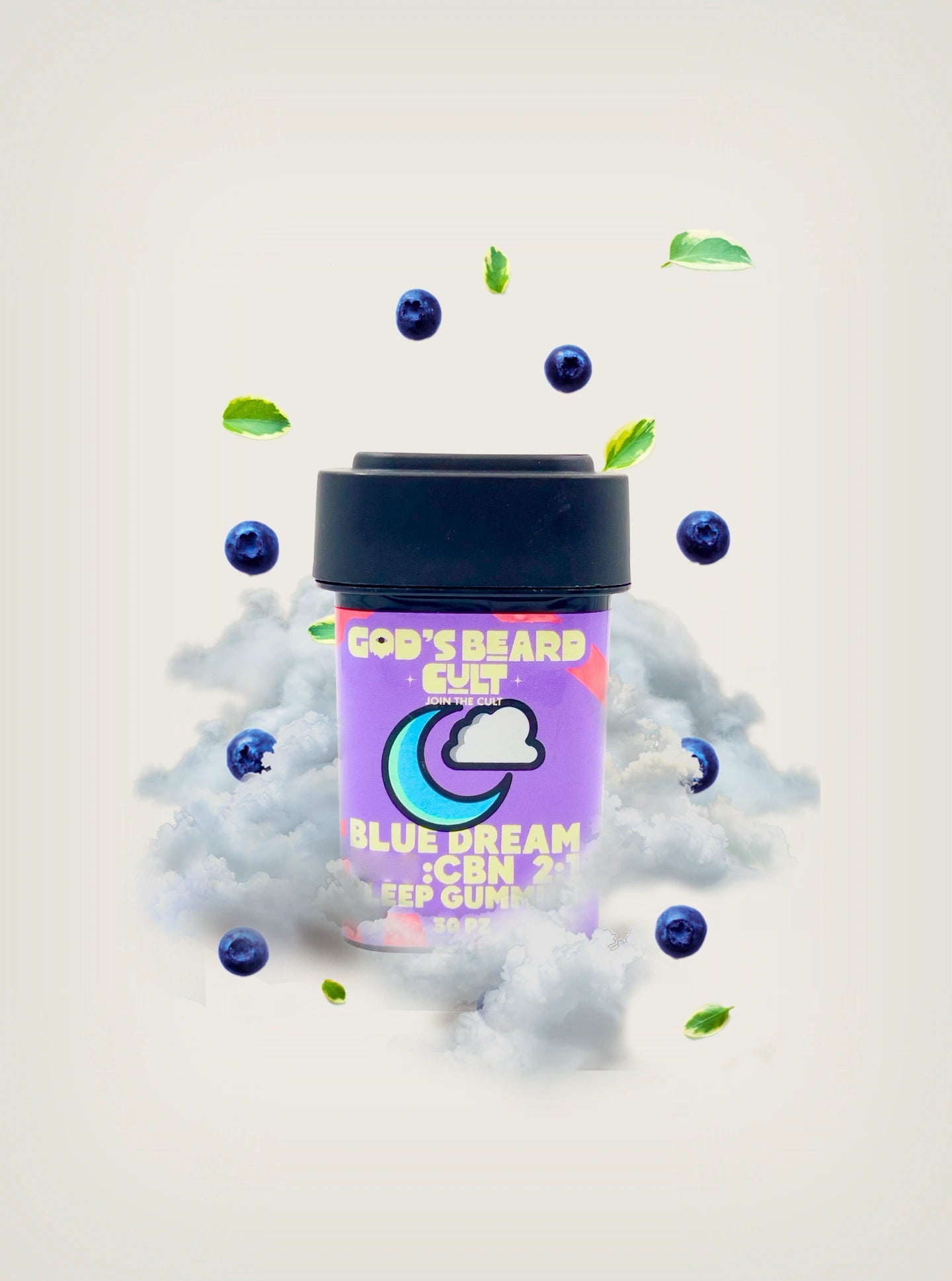 Gomitas con THC y CBD para dormir marca God's Beard Cult sabor Blue Dream.