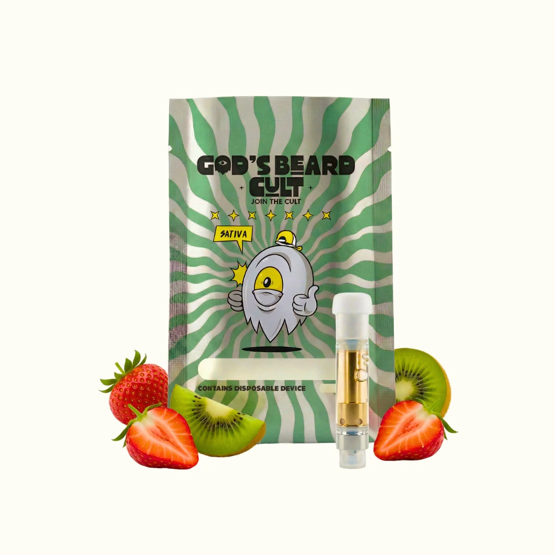 Cartuchos de wax desechable HHC 1g Gods Beard Cult Fresa Kiwi Sativa