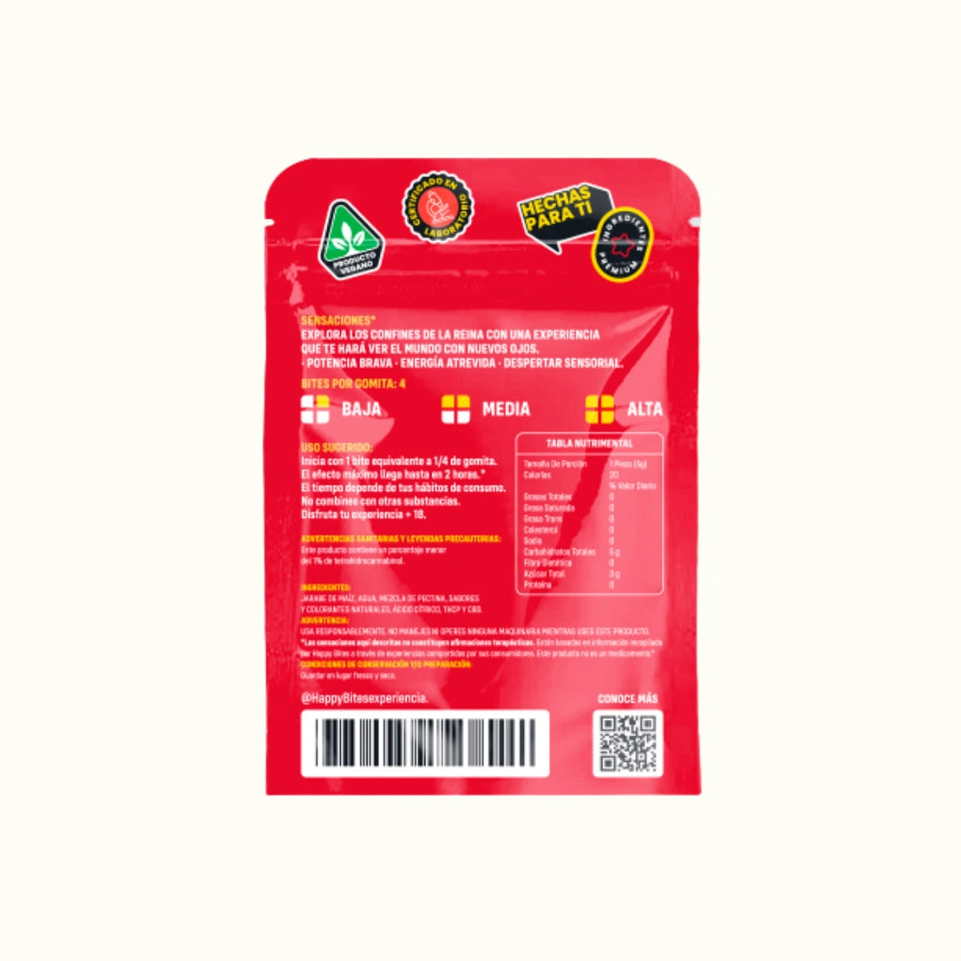 Happy Bites Brava Gomitas de THCP + CBD 6 piezas datos nutricionales