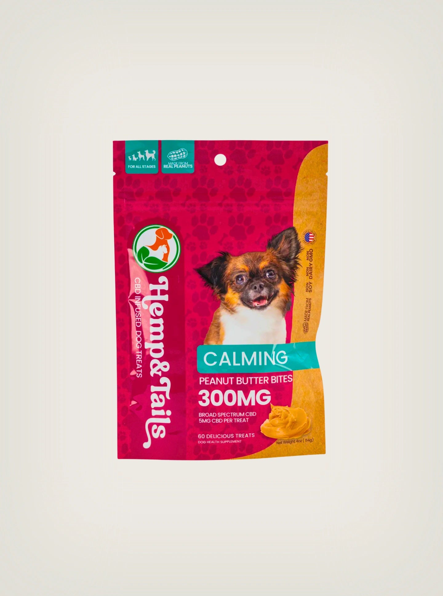 Hemp & Tails premios de CBD para perros 300mg 60 treats calming sabor peanut butter bites