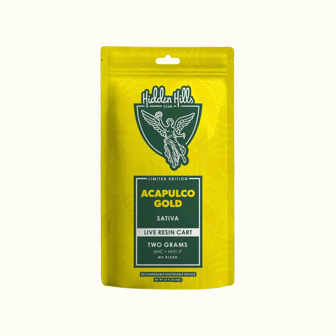 Compra el cartucho de wax desechable de Hidden Hills con HHC de 2 gramos edición limitada sabor acapulco gold sativa