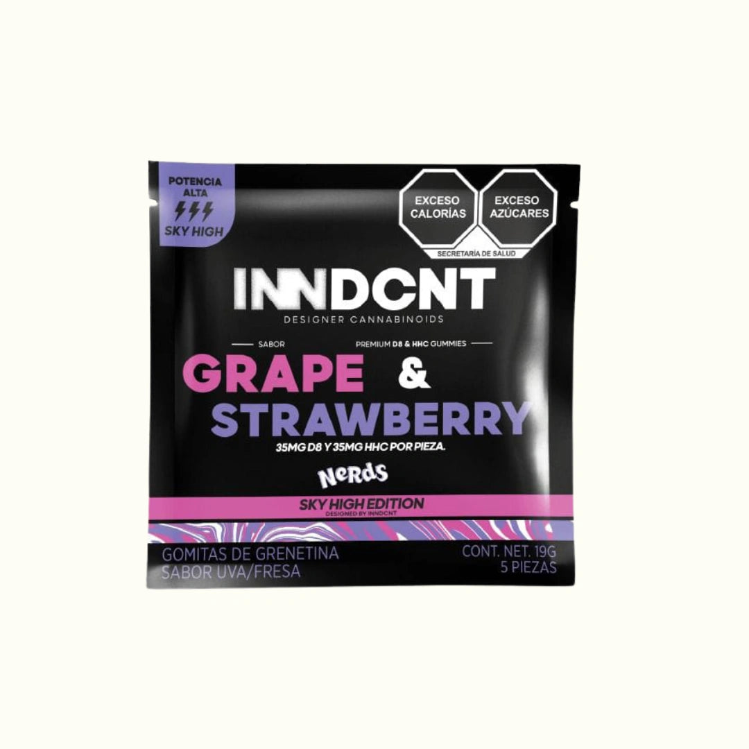 Compra las gomitas con THC Delta 8 y HHC marca INNDCNT sabor Grape & Strawberry Nerds