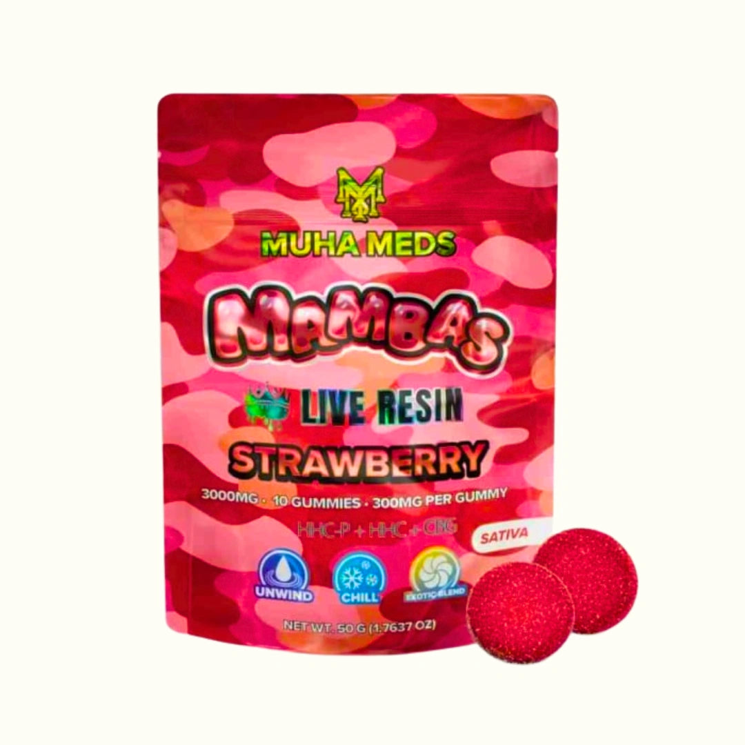 Muha Meds Gomitas de THC con HHCP + HHC + CBG 3000mg Live Resin Strawberry Sativa