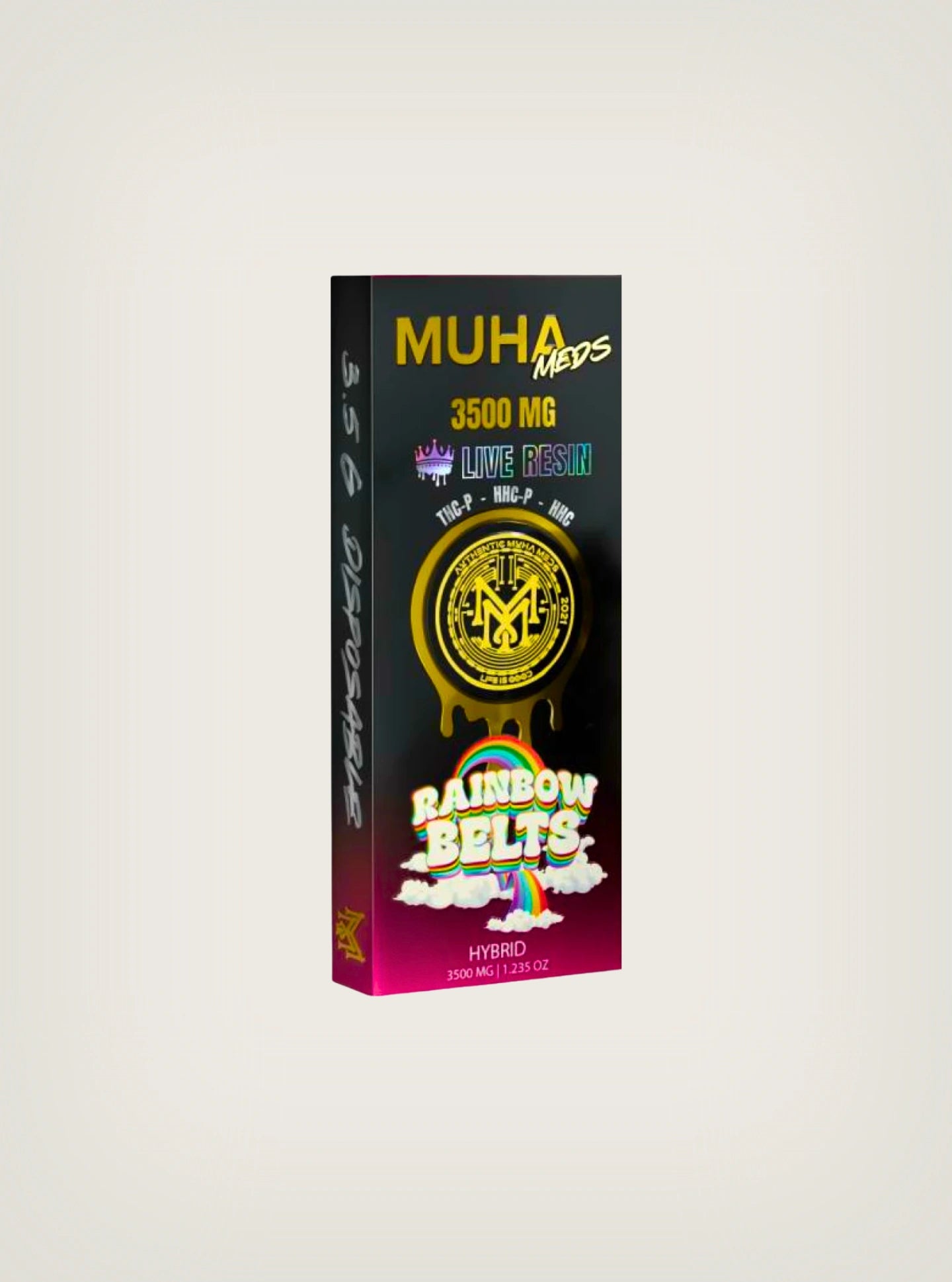 Plumas de Wax Desechables Muha Meds HHC + HHCP + THCP 3.5 Gramos Rainbow Belts Hybrid