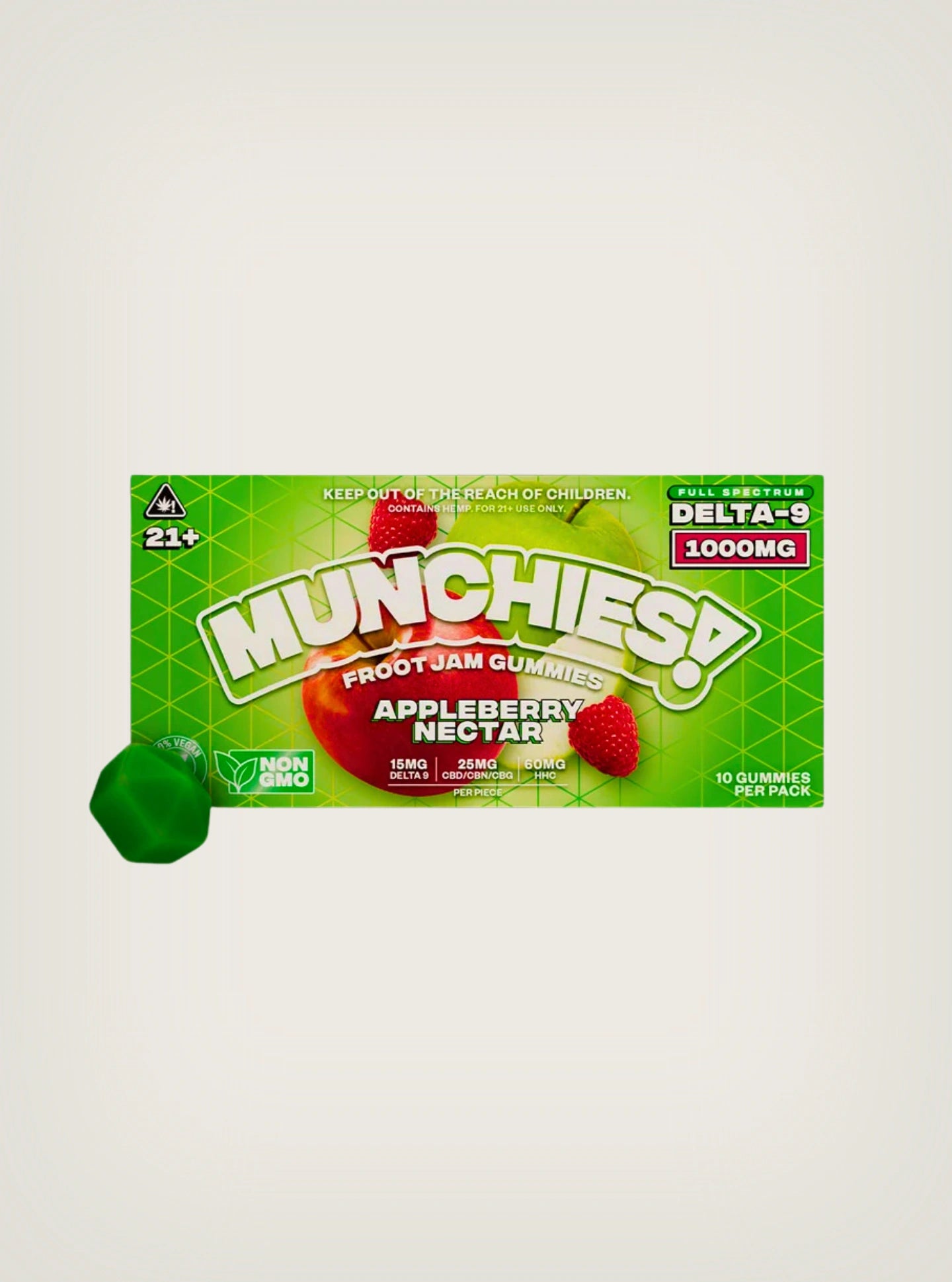 Delta Munchies, gomitas con THC, Gomitas de THC, THC Gomitas, Gomitas Mágicas 1000mg Delta 9 10 piezas. Delta 9 con CBD/CBN, HHC Appleberry nectar