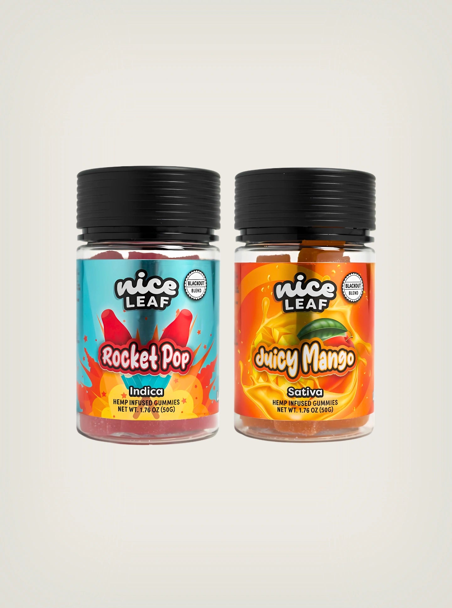 Nice Leaf gomitas con THC Delta 8, HHC, THCB, CBD, CBN juicy mango y rocket pop