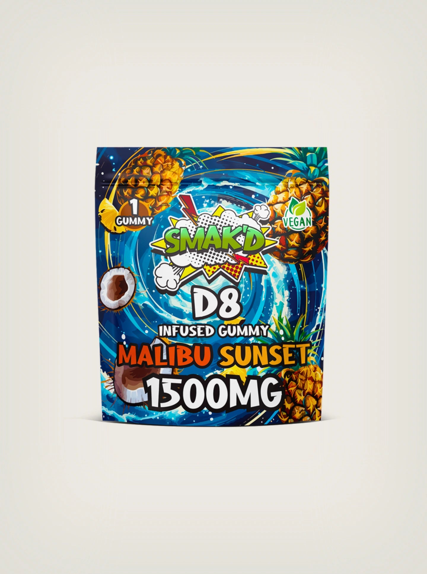 SMAKD Gomitas con THC 1500mg Delta 8 Infused Gummies Malibu Sunset