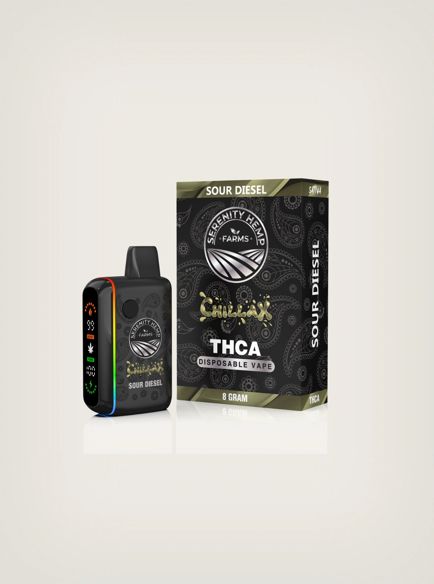 Compra plumas de wax desechables marca Serenity Hemps, plumas de wax de THCA de 8 gramos sabor sour diesel sativa