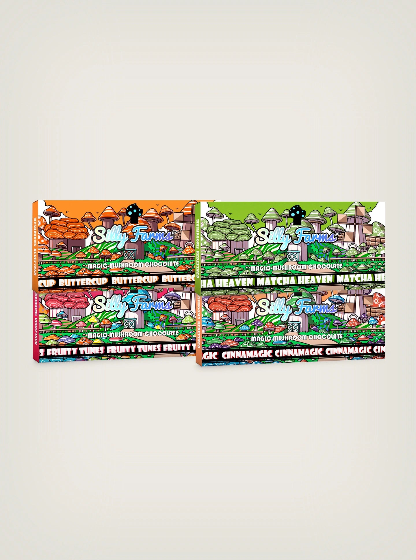 Compra hongos mágicos en chocolate Silly Farms Magic mushroom Chocolate 7 grams of silly blend Matcha Heaven, Fruity Tunes, Buttercup, Cinnamagic