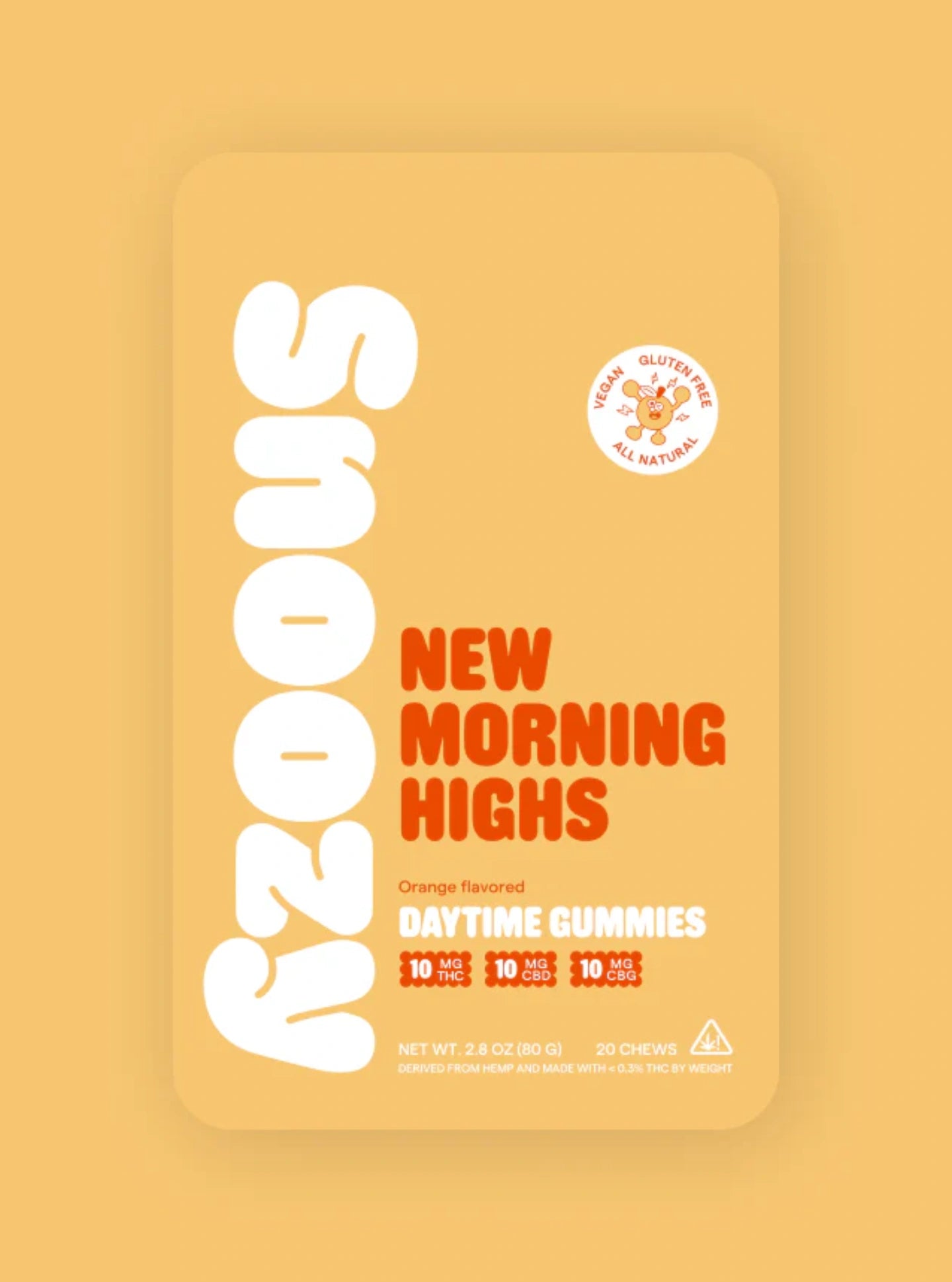 Snoozy Gomitas con THC Delta 9, CBD y CBN New Morning Highs Orange Flavored Daytime Gummies 