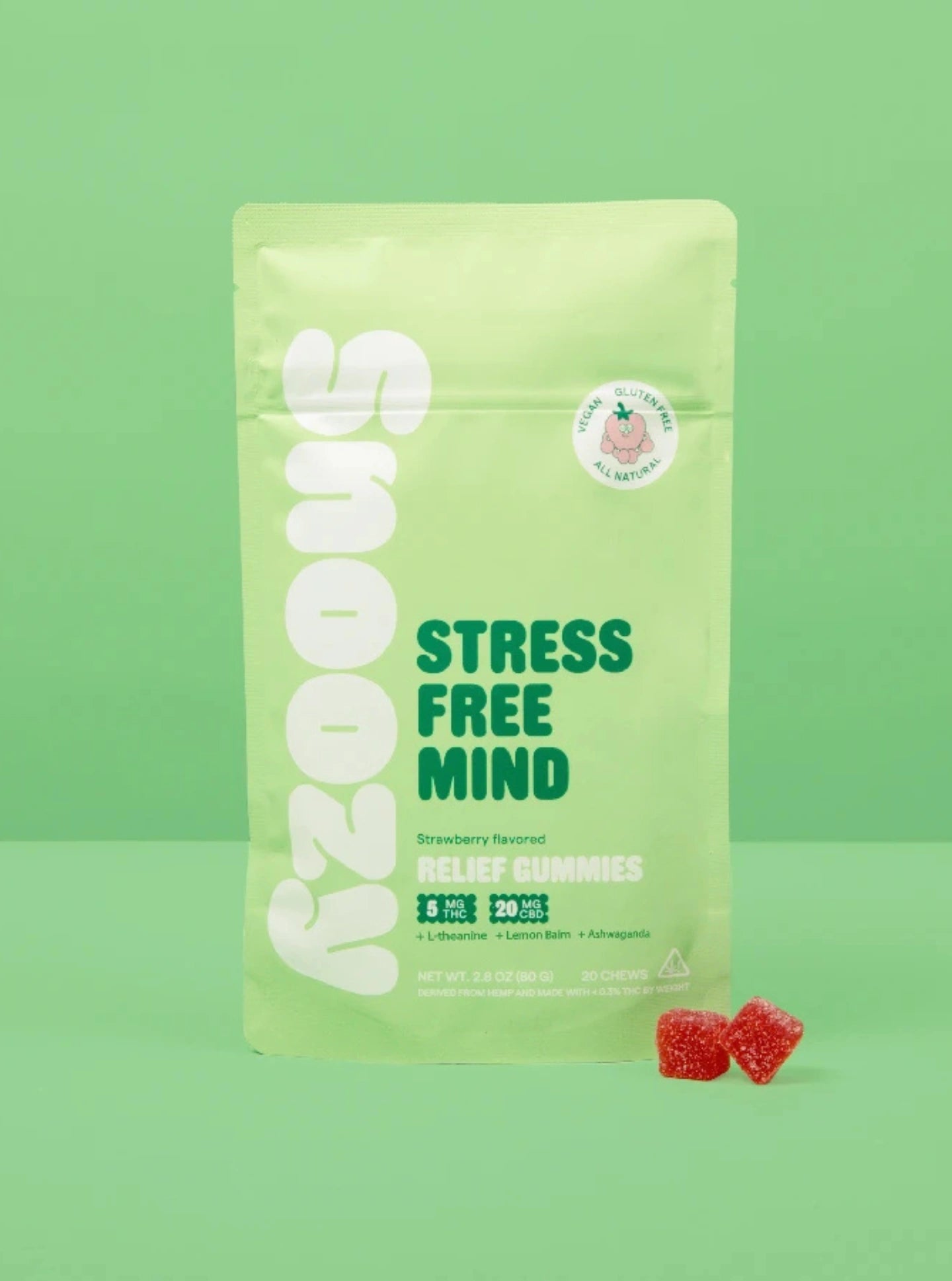 Snoozy Gomitas con THC Delta 9 y CBD Stress Free Mind Relief Gummies Strawberry Flavored