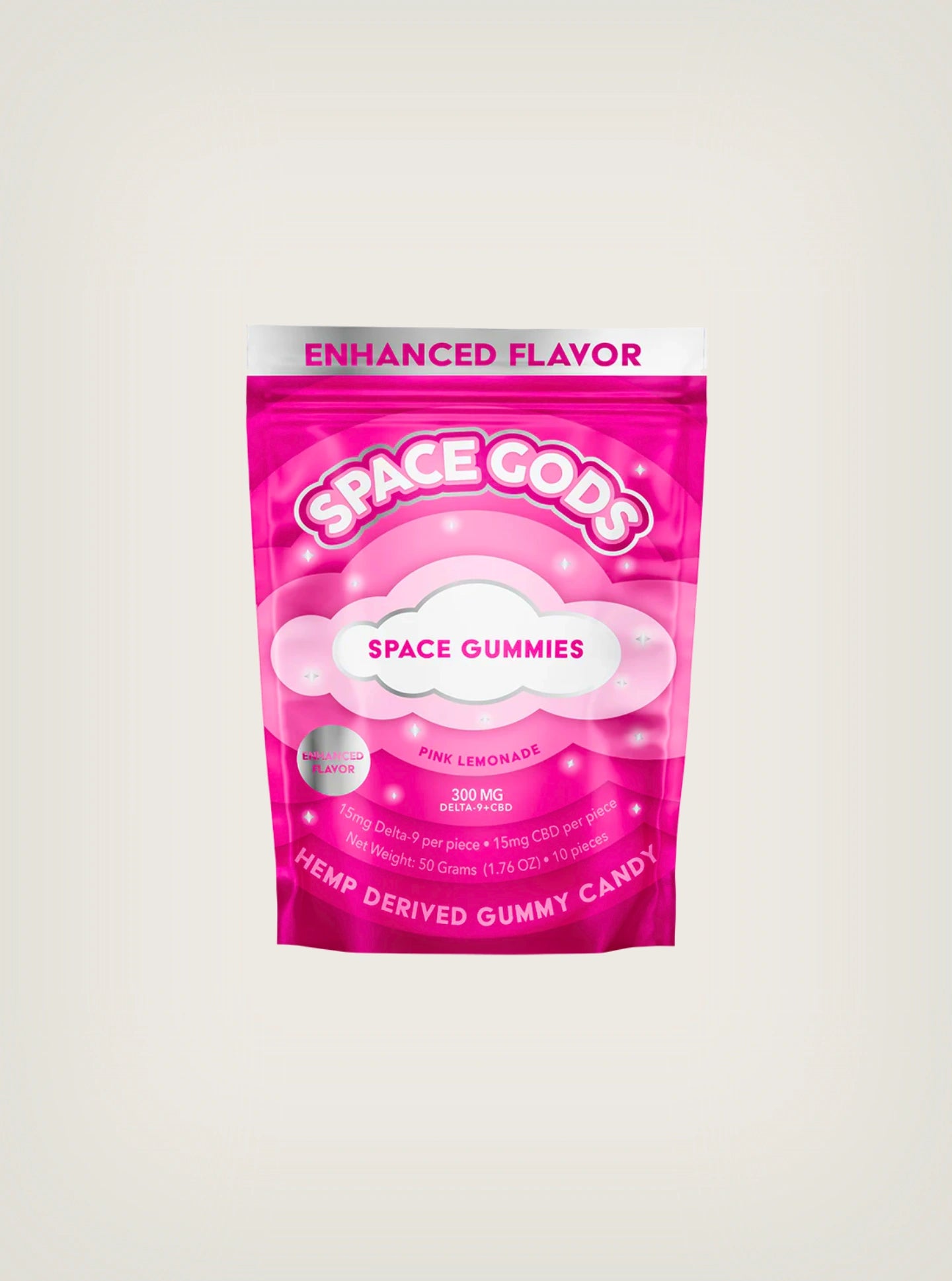 Gomitas con THC Space Gods con Delta 9 y CBD 300mg sabor Pink Lemonade