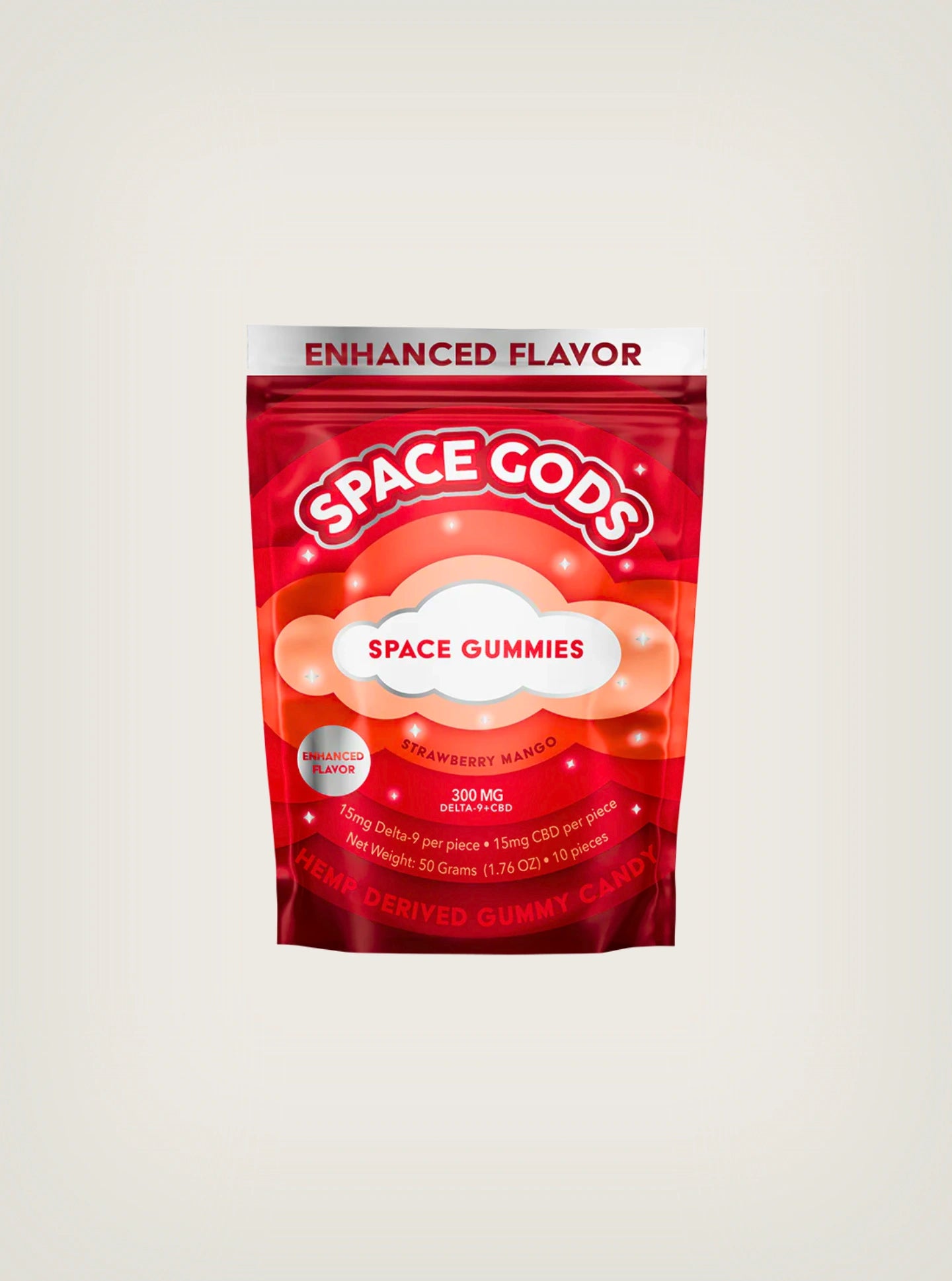 Gomitas con THC Space Gods con Delta 9 y CBD 300mg sabor Strawberry Mango
