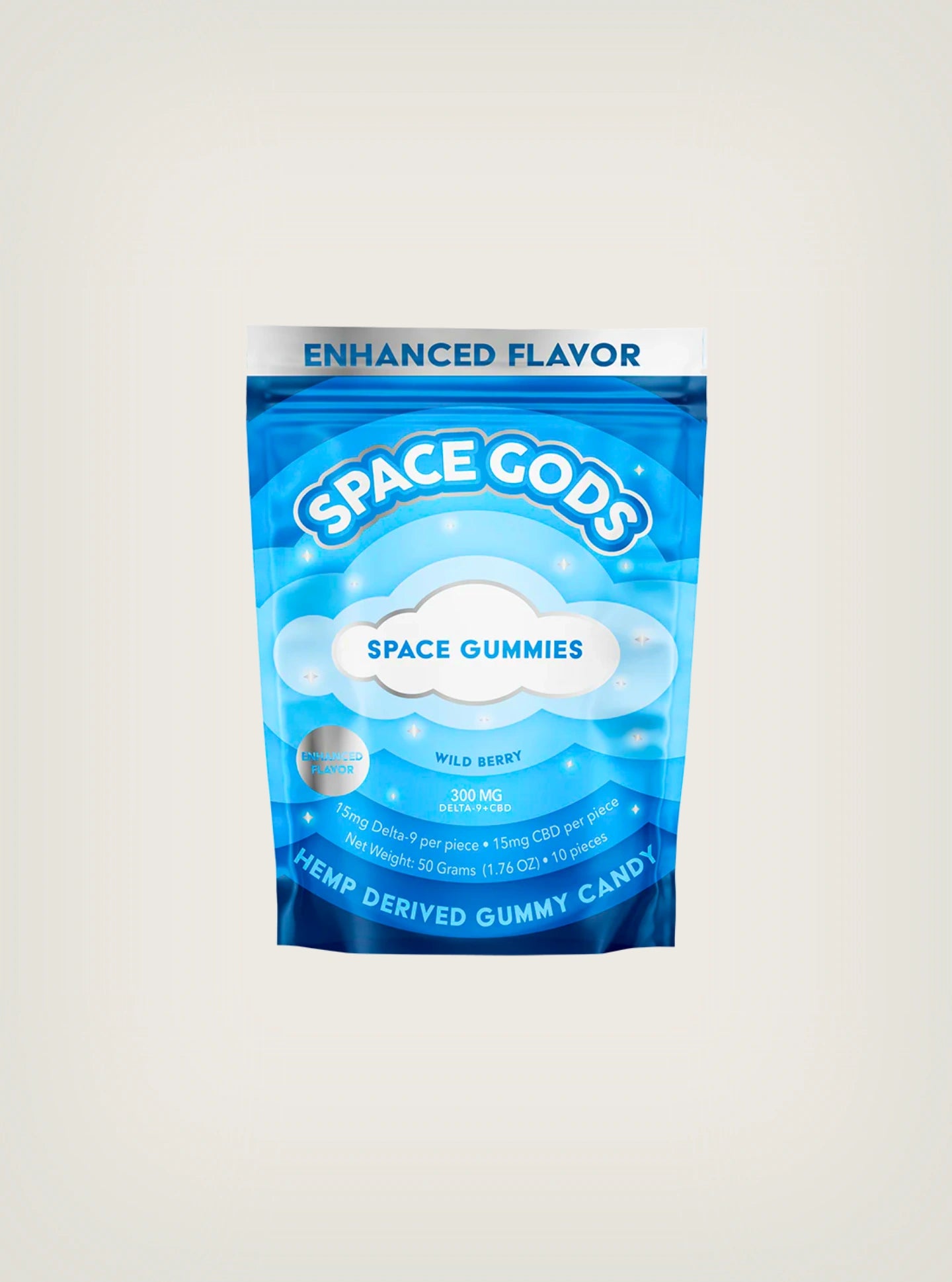 Gomitas con THC Space Gods con Delta 9 y CBD 300mg sabor Wild Berry