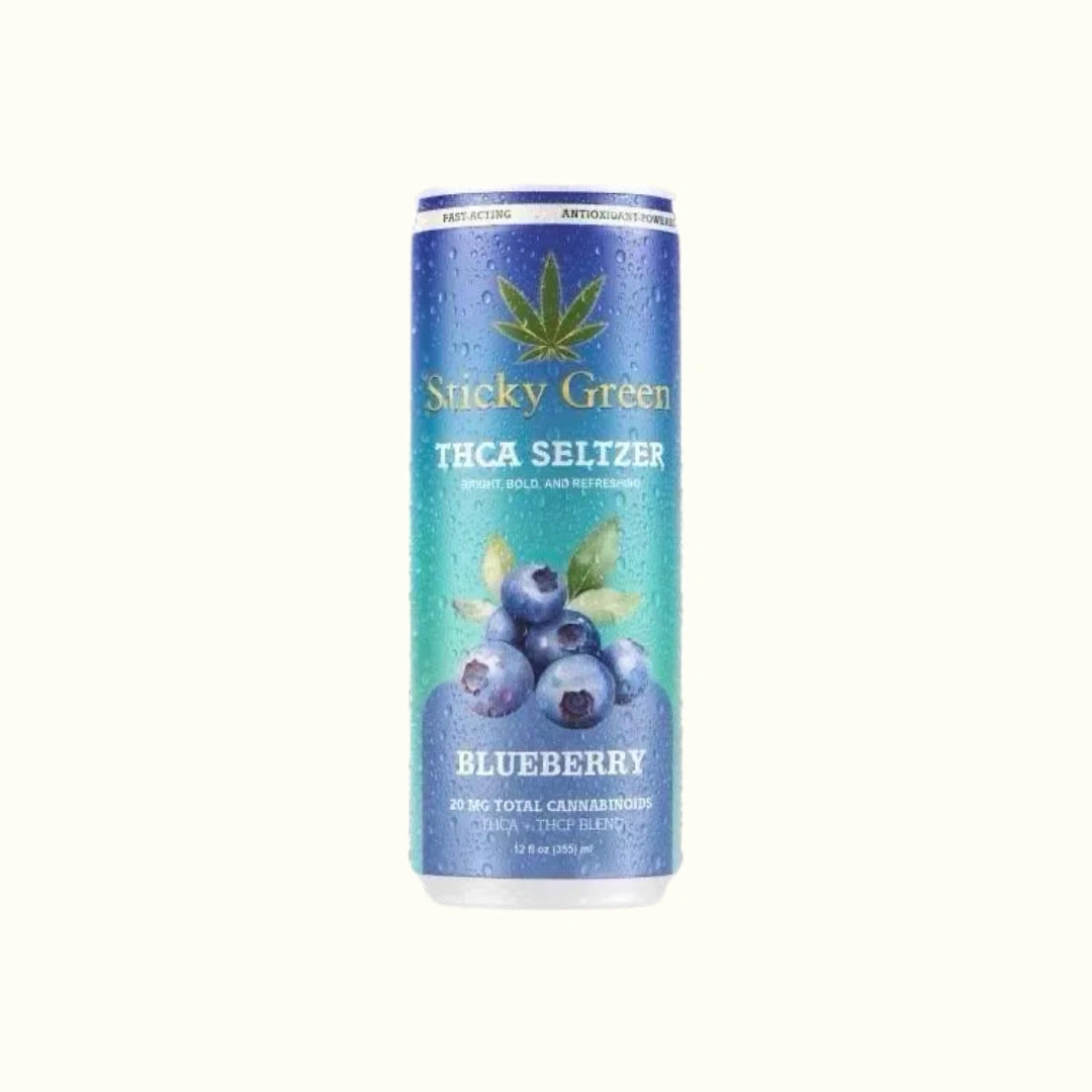 Sticky Green THCA Seltzer 20mg sabor Blueberry