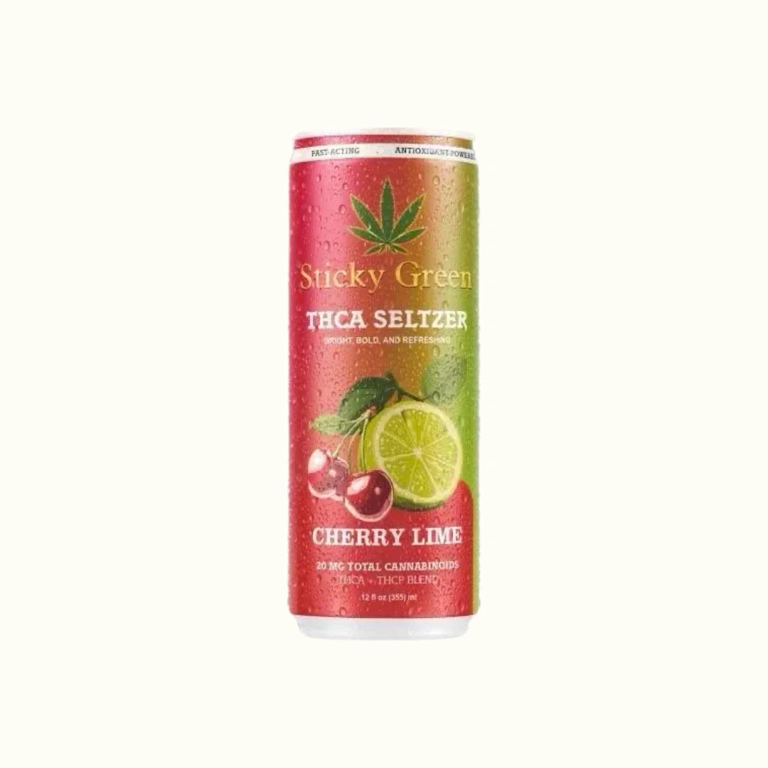 Sticky Green THCA Seltzer 20mg sabor Cherry Lime