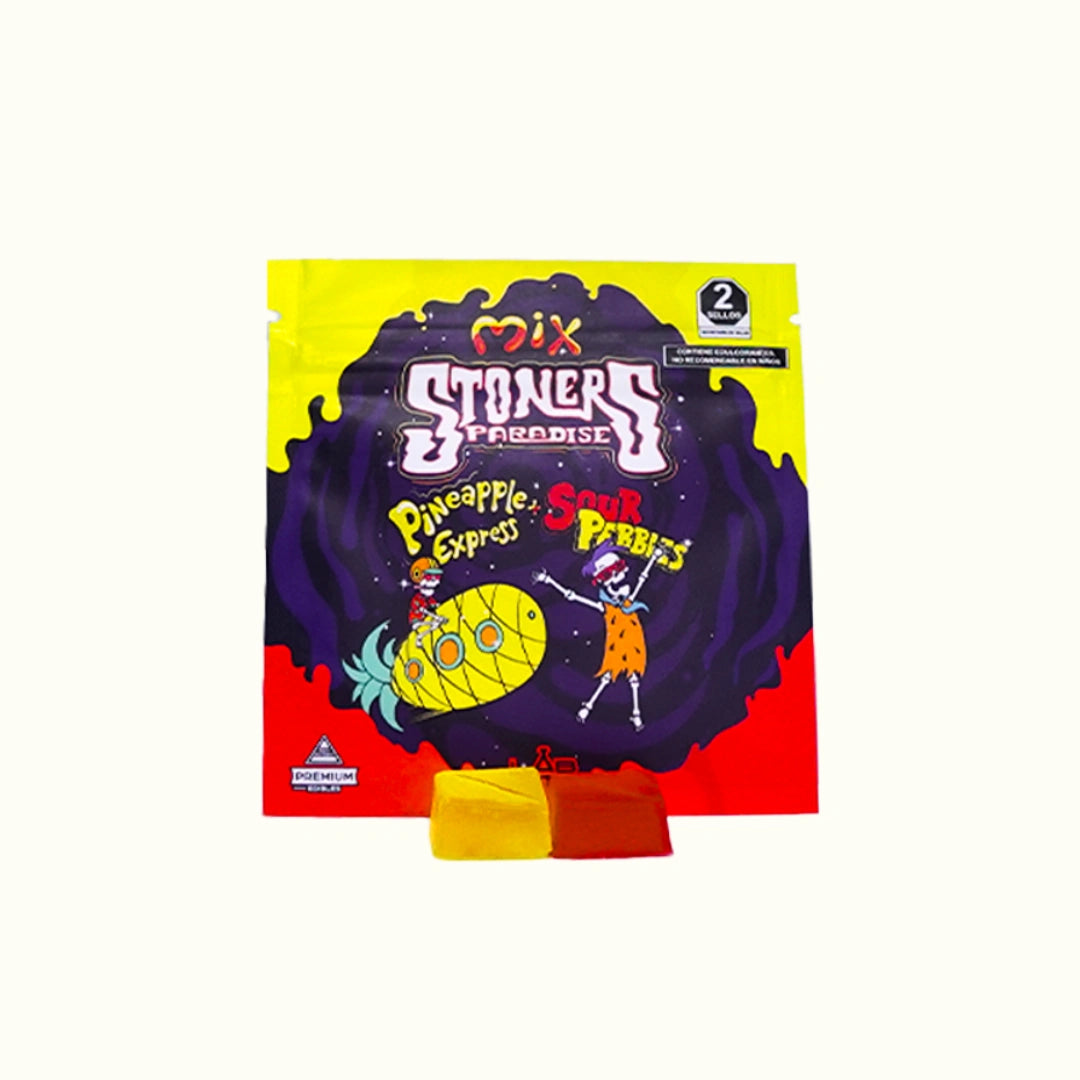 Stoners Paradise Gomitas con THC Delta 9 Mix de dos gomitas Pineapple Express y Sour Pebbles en Splift
