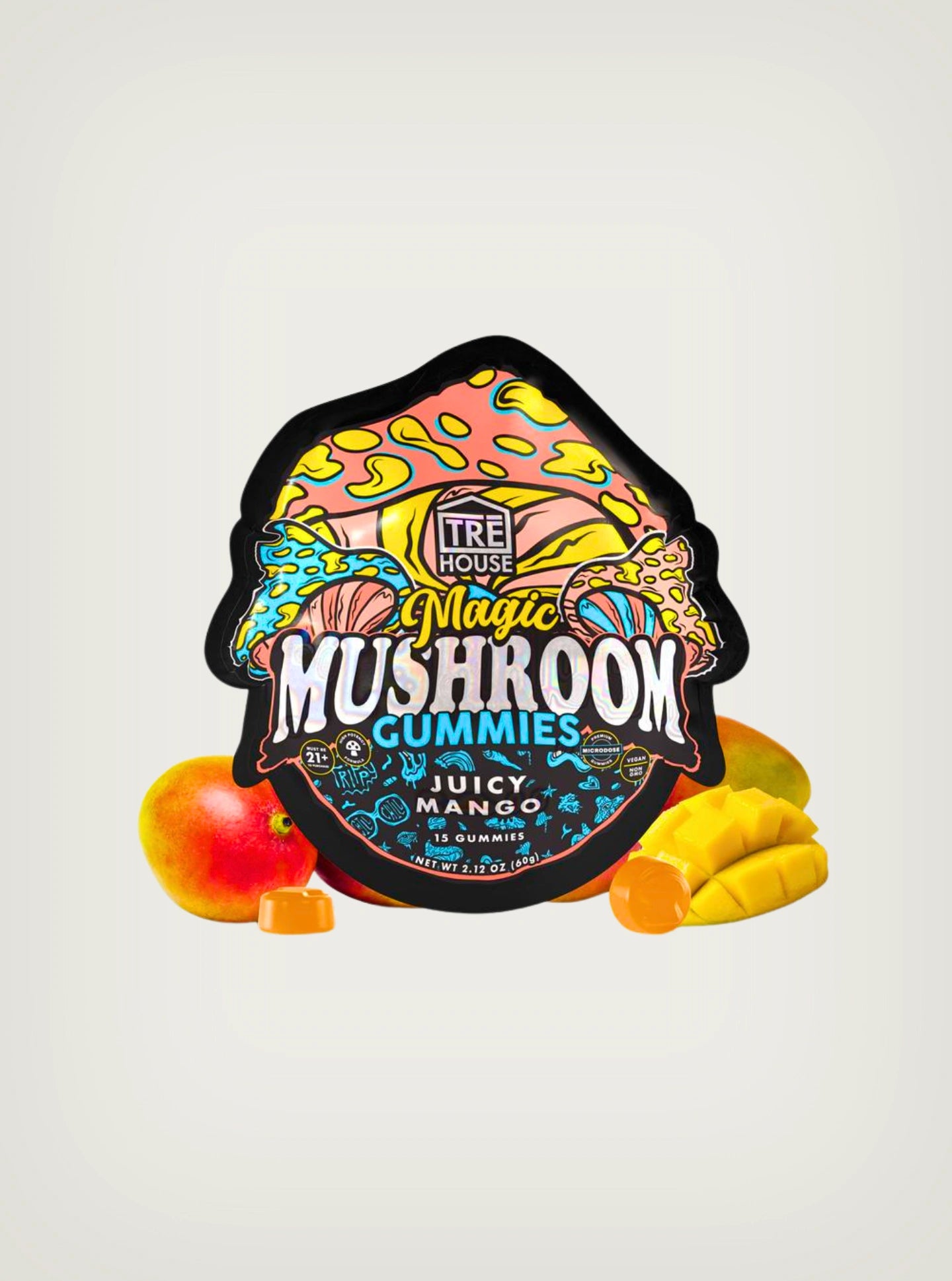 TRE House Magic Mushroom Gummies, Gomitas Mágicas, Hongos Mágicos, hongos psicodélicos Sabor Juicy Mango