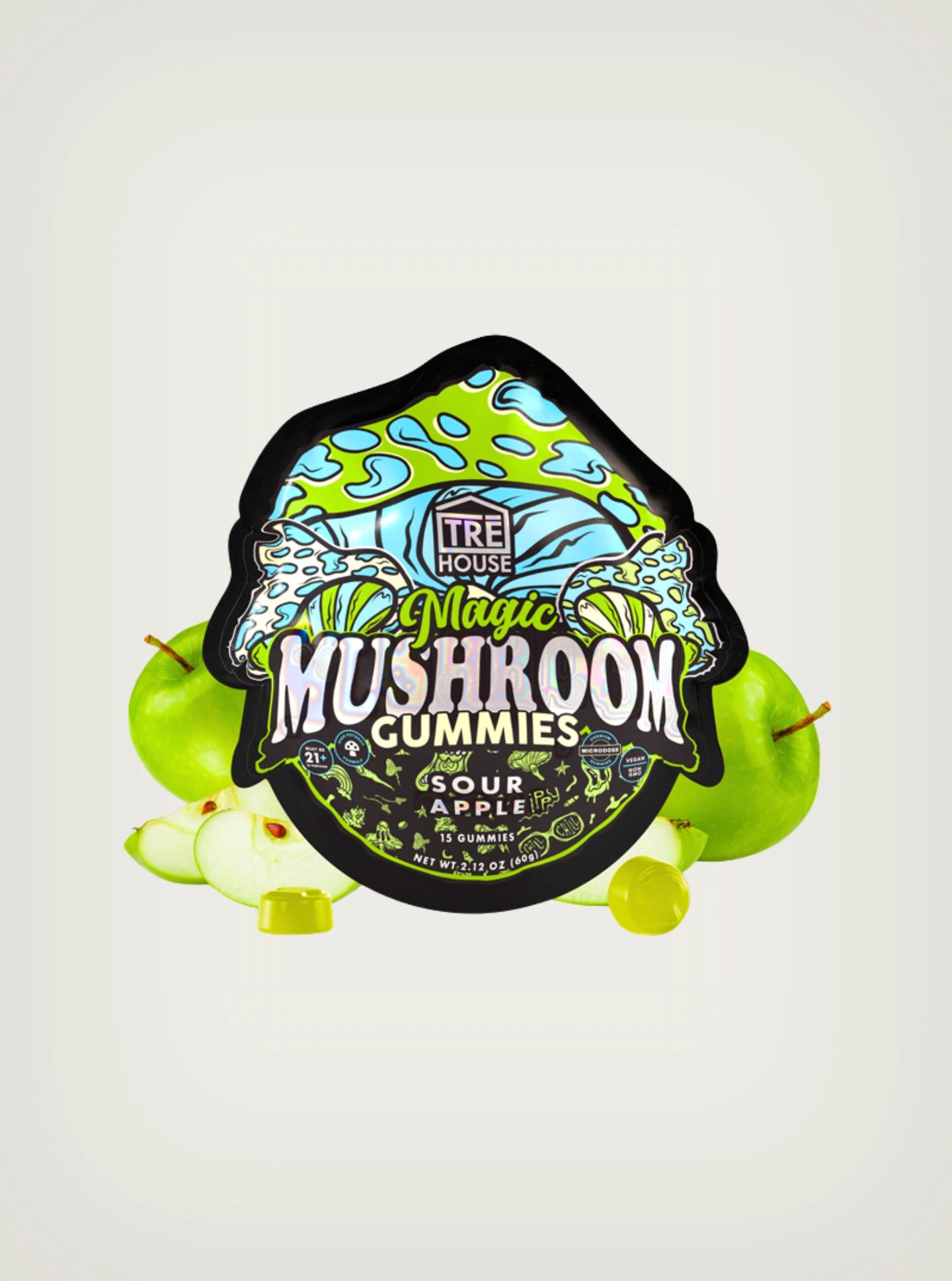 TRE House Magic Mushroom Gummies, Gomitas Mágicas, Hongos Mágicos, hongos psicodélicos Sabor Sour Apple