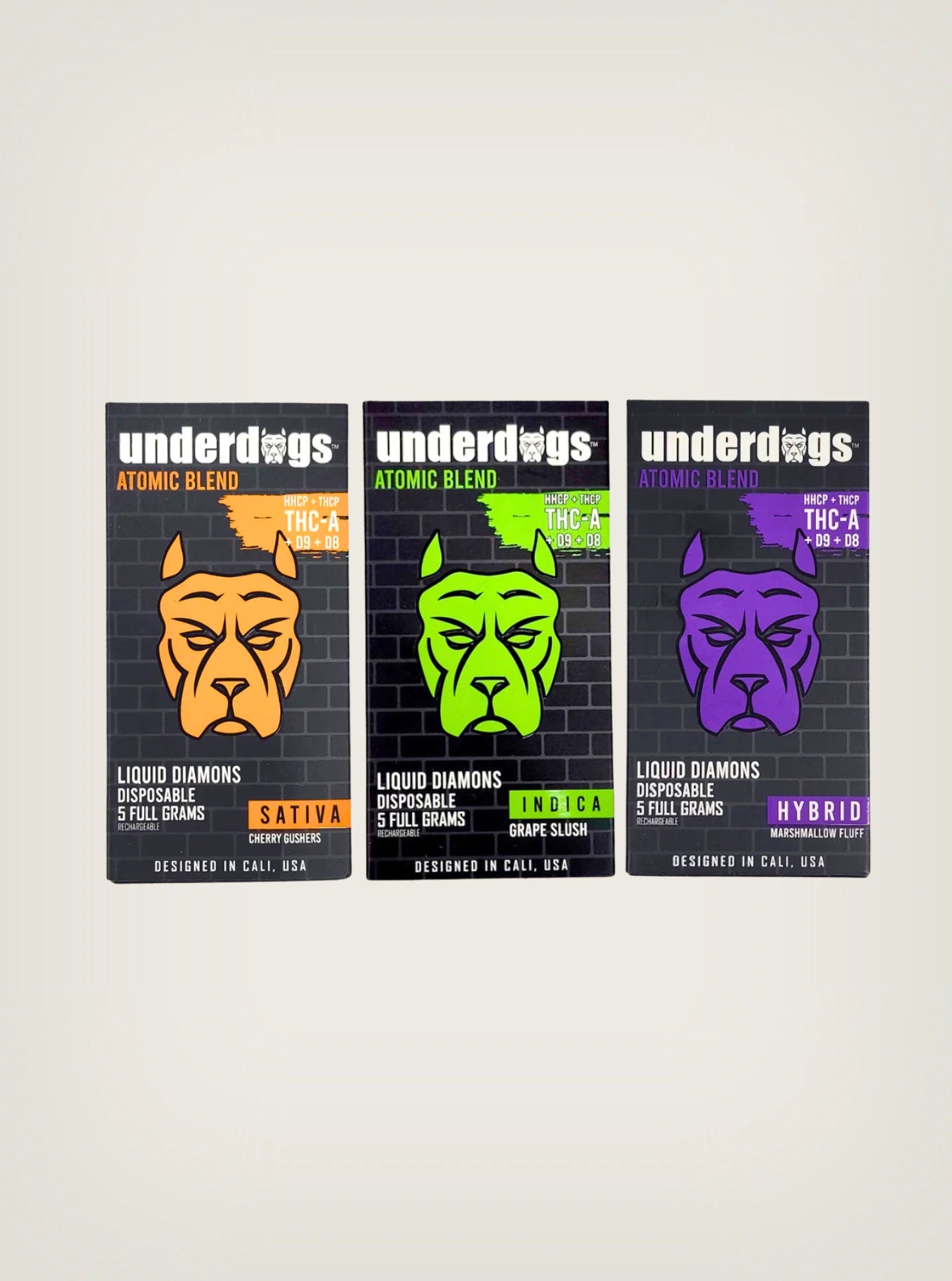 Underdogs pluma de wax atomic blend HHCP + THCP + THCA + D9 + 28 Liquid Diamonds dispositivo desechable 5 gramos 