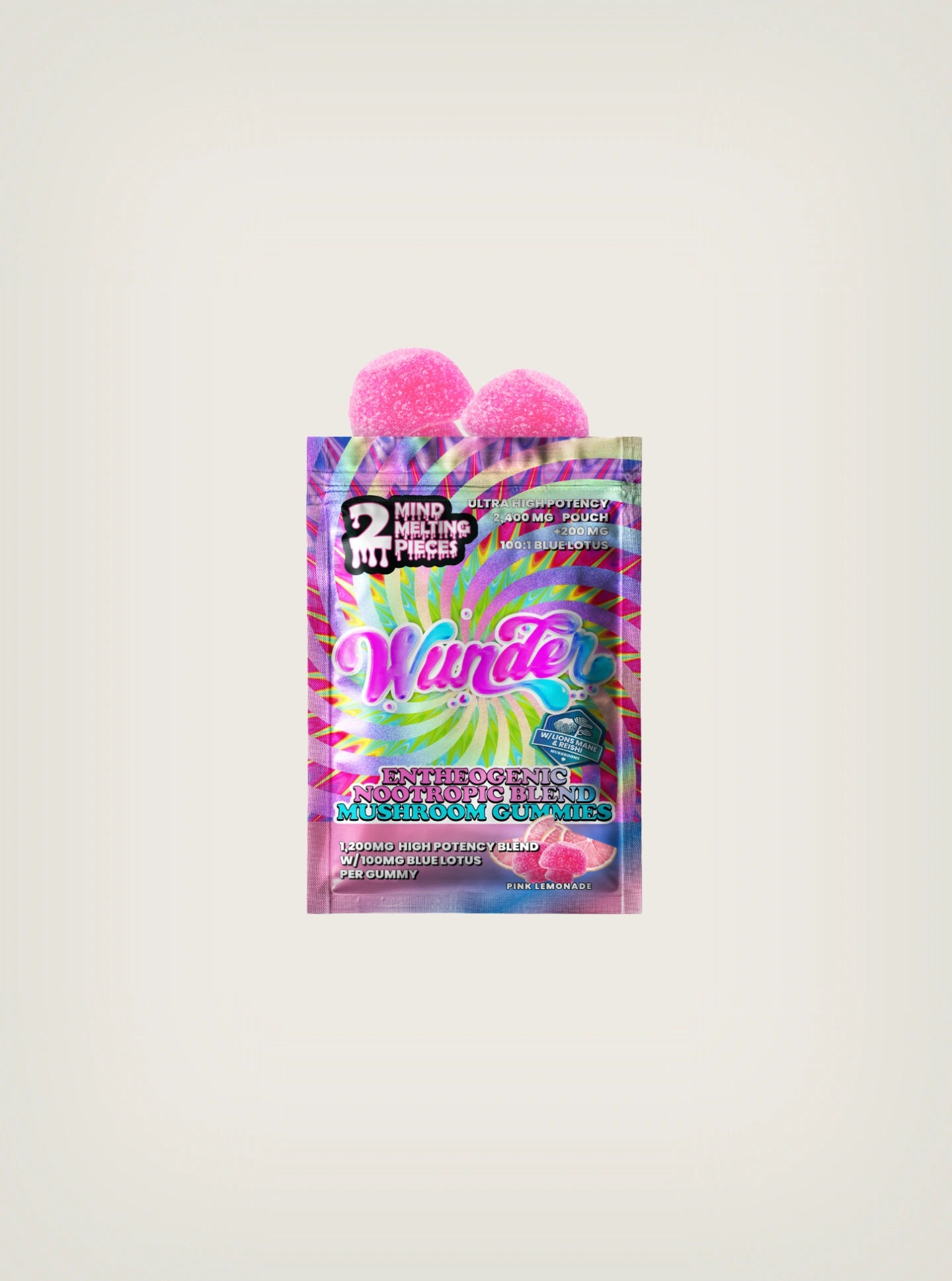 Wunder Mushroom Gummies: hongos mágicos 1200mg sabor pink lemonade