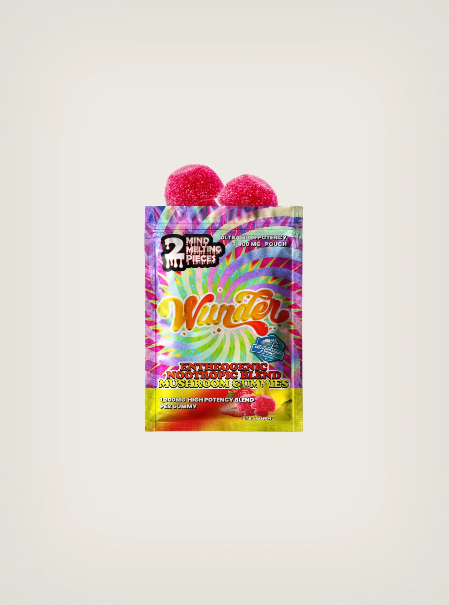 Wunder Mushroom Gummies: hongos mágicos 1200mg sabor strawnana