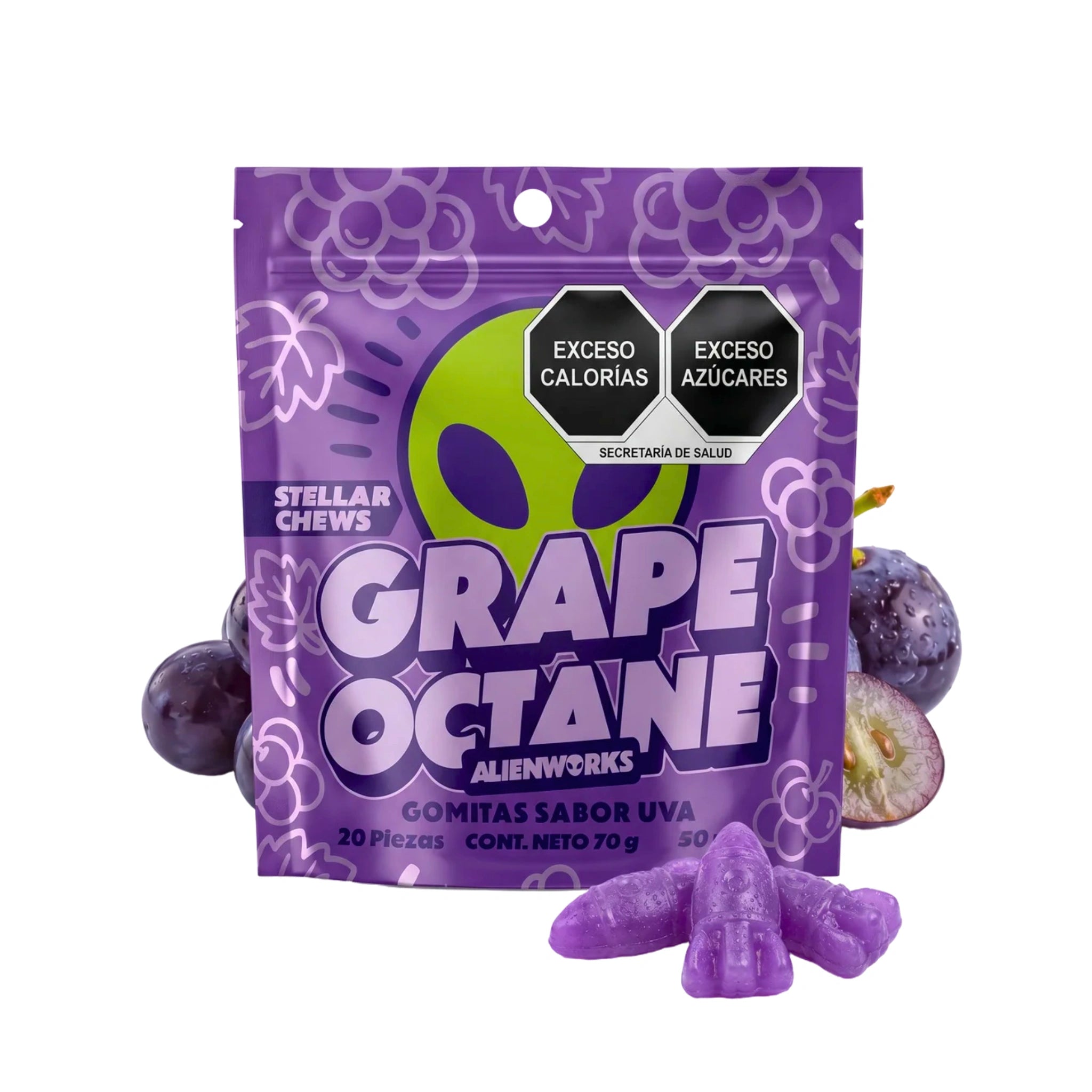 Alienworks Stellar Chews Gomitas THC Delta 9 HHC 50mg 20 Piezas Grape Octane Splift