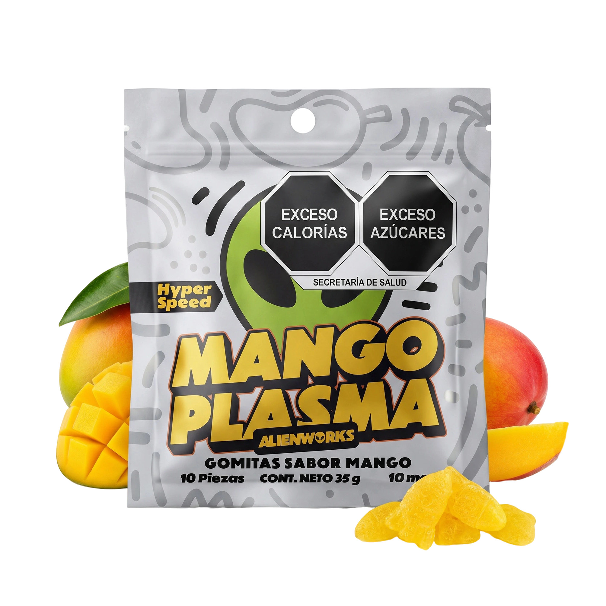 Alienworks Gomitas Hyper Speed THC Delta 9 HHC Nanotech 10pzas  Mango Plasma Splift