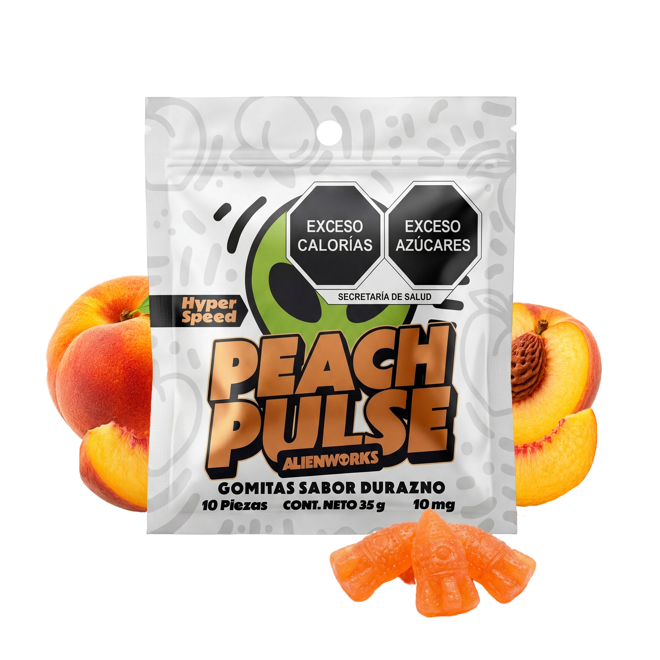 Alienworks Gomitas Hyper Speed THC Delta 9 HHC Nanotech 10pzas  Peach Pulse Splift