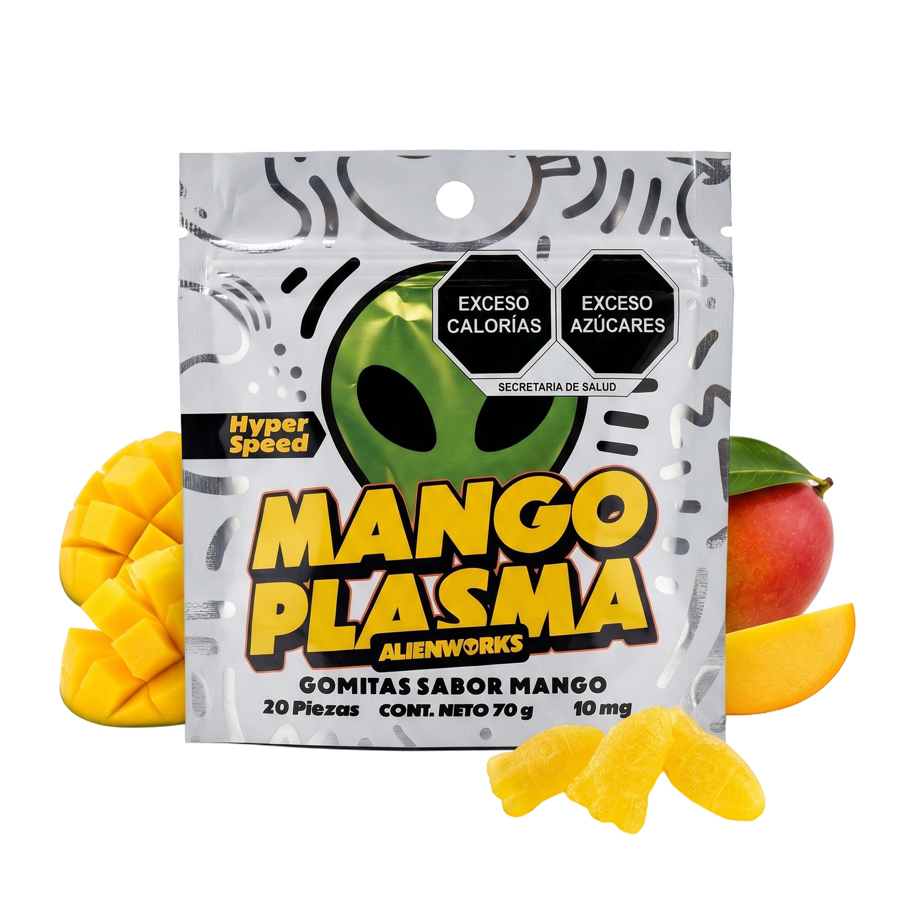 Alienworks Gomitas Hyper Speed THC Delta 9 HHC Nanotech 20pzas Mango Plasma Splift