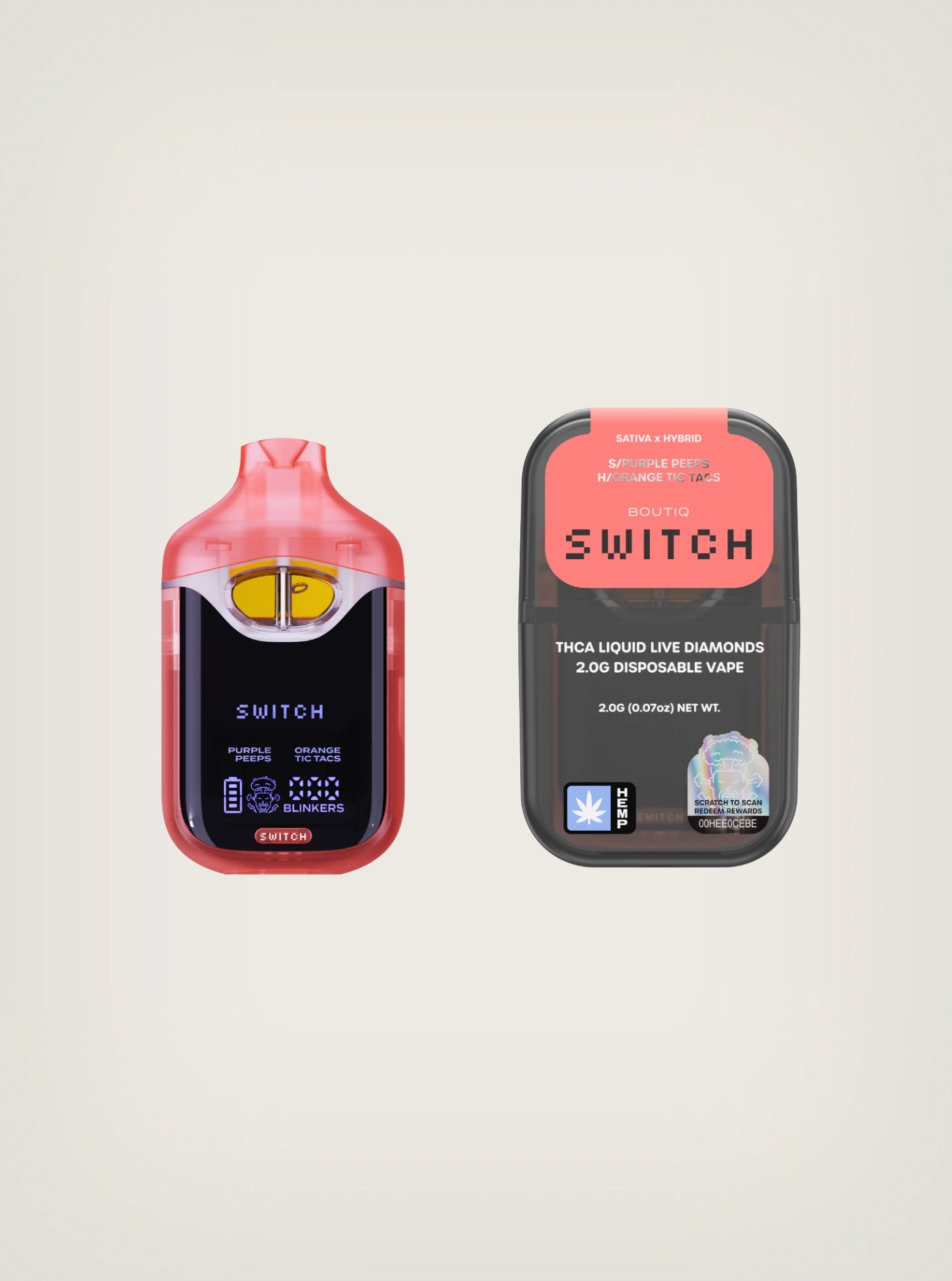 Boutiq Switch V4 THCA Liquid Live Diamonds Disposable Vape 2g, pluma de wax desechable Purple Peeps X Organge Tic Tacs