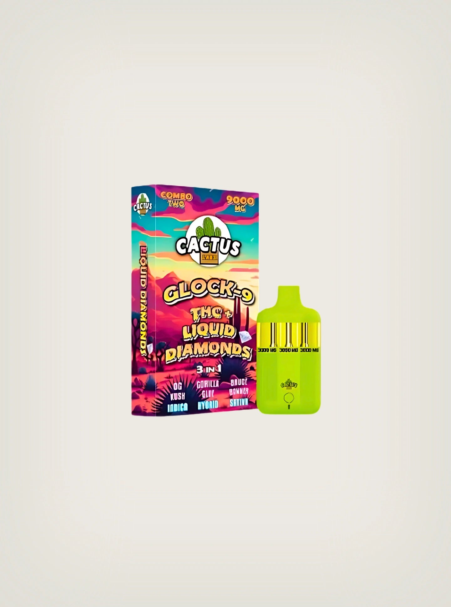 Cactus Glock-9 Liquid Diamonds pluma de wax desechable 3 en 1 OG Kush - Gorilla Glue - Bruce Banner
