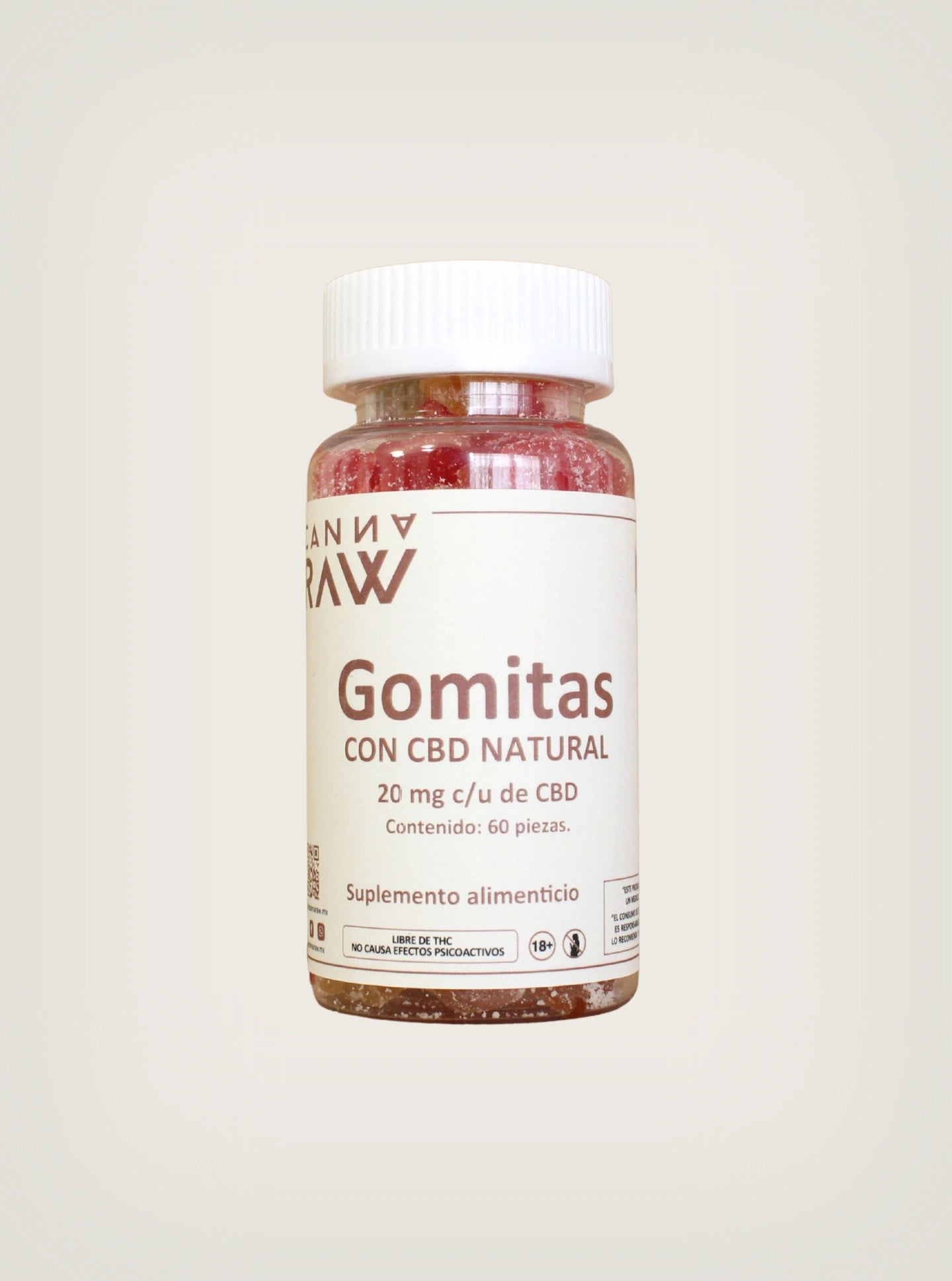 Compra cannabidiol en México con las gomitas de CBD con cannabis marca The Canna Raw con 20mg de CBD por pieza contenido 60 piezas